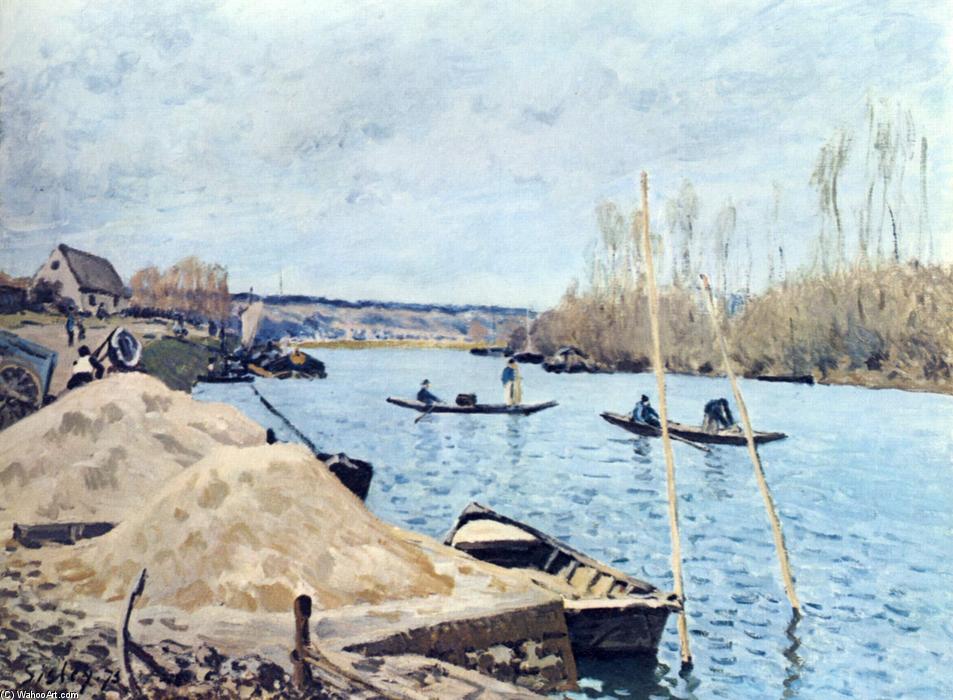 Wikioo.org - The Encyclopedia of Fine Arts - Painting, Artwork by Alfred Sisley - The Seine at Port Marly sand piles