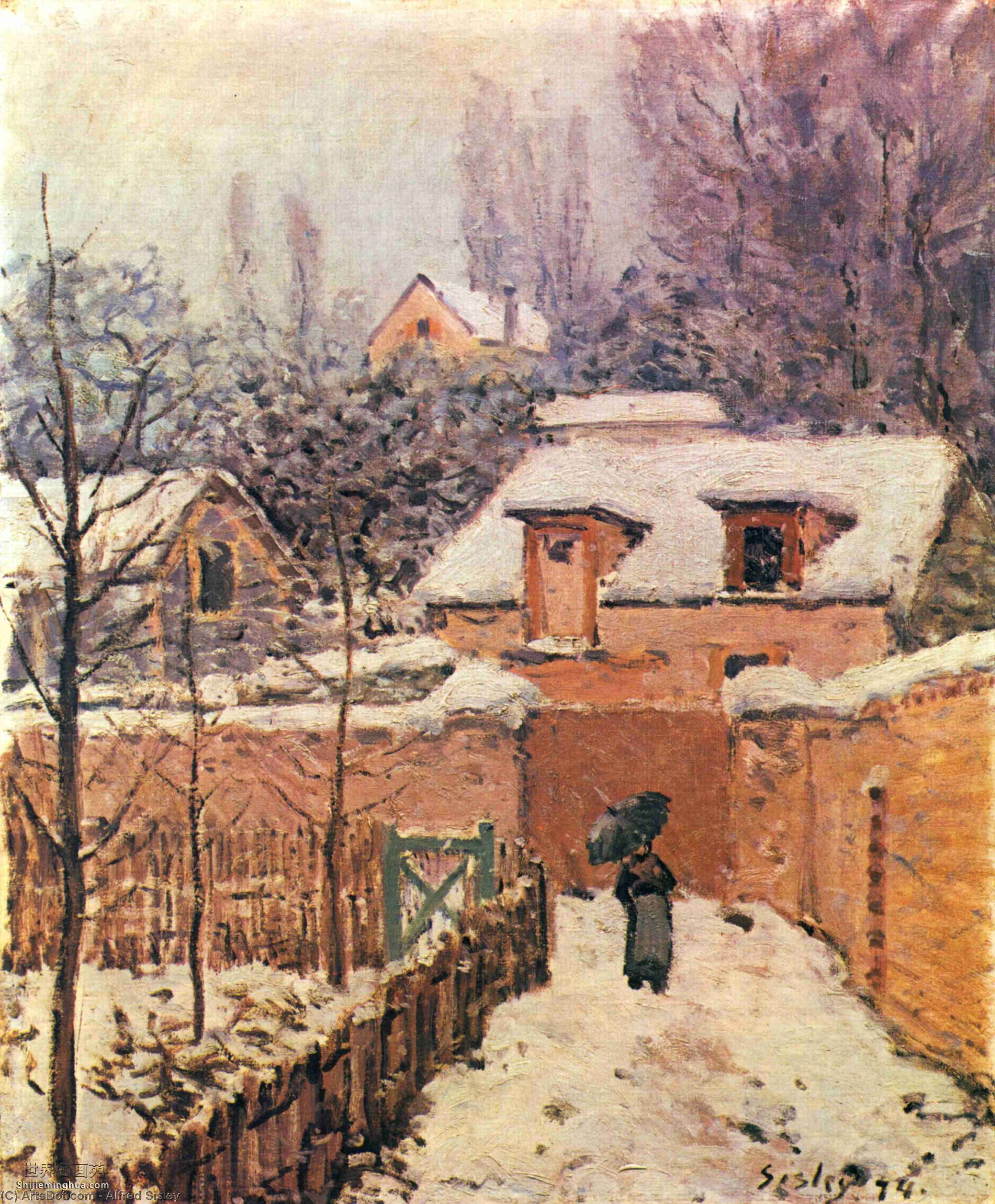 Wikioo.org - The Encyclopedia of Fine Arts - Painting, Artwork by Alfred Sisley - Garden in Louveciennes in the Snow