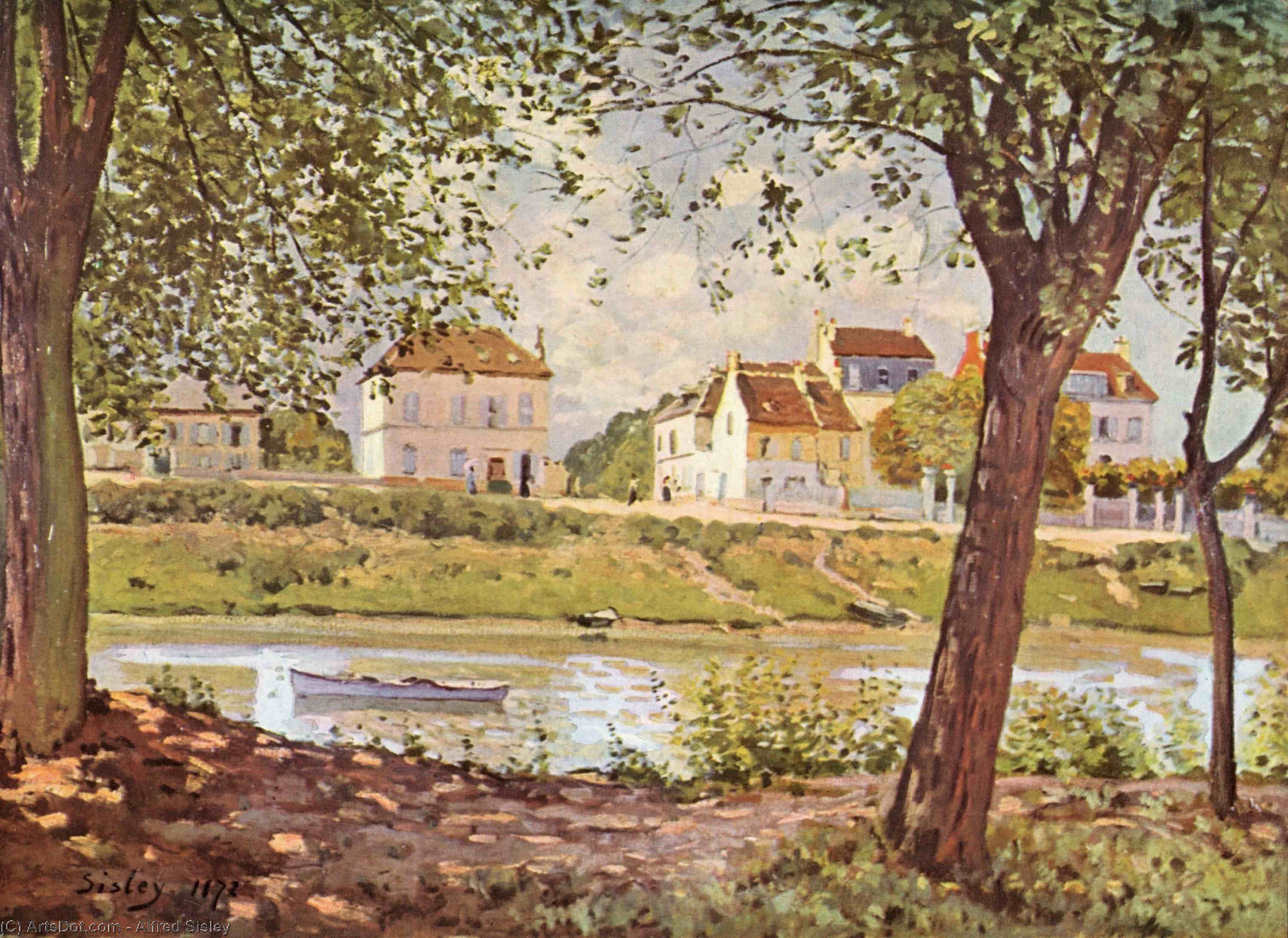 Wikioo.org – L'Enciclopedia delle Belle Arti - Pittura, Opere di Alfred Sisley - Villaggio sulle rive della Senna