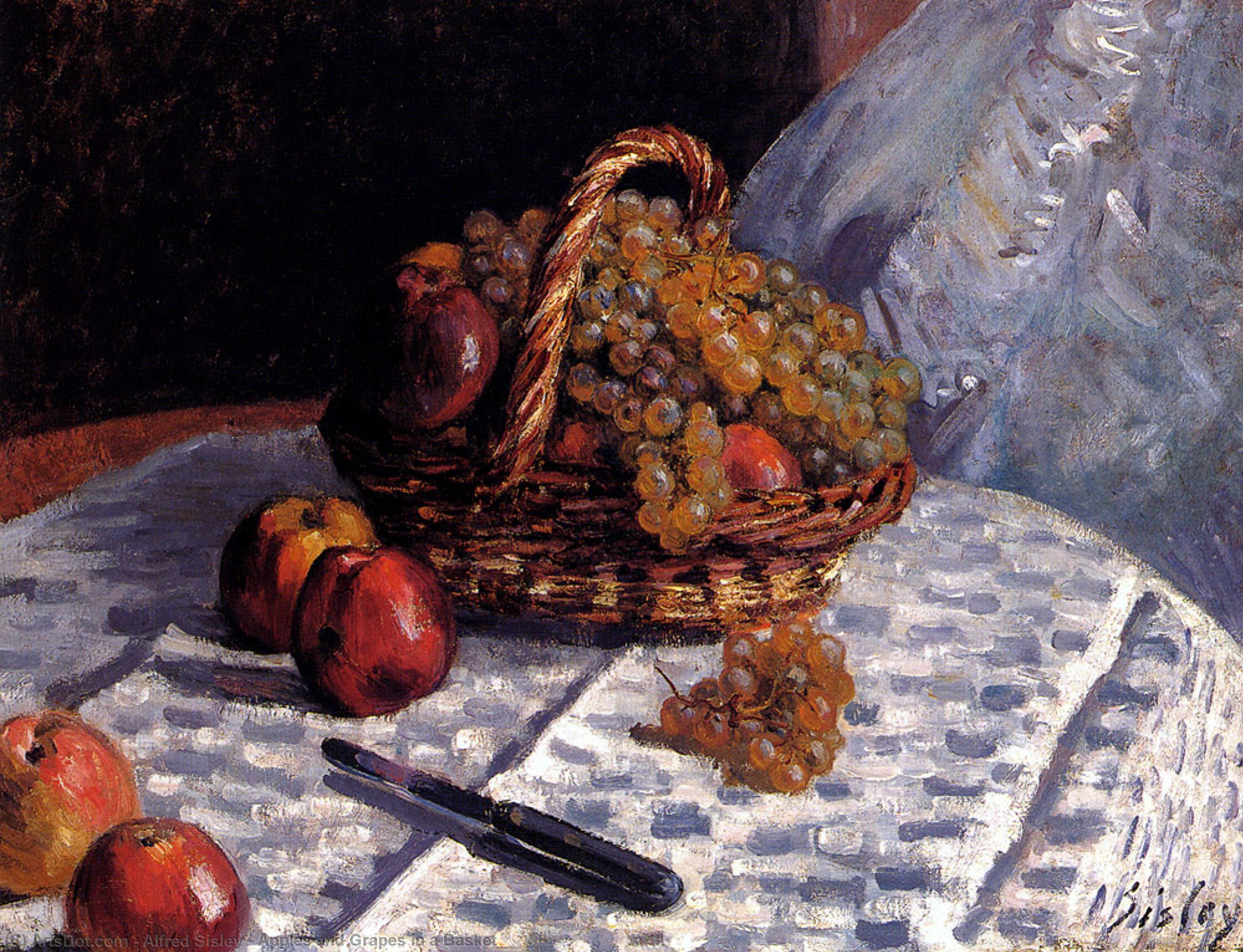 Wikioo.org - The Encyclopedia of Fine Arts - Painting, Artwork by Alfred Sisley - Apples and Grapes in a Basket