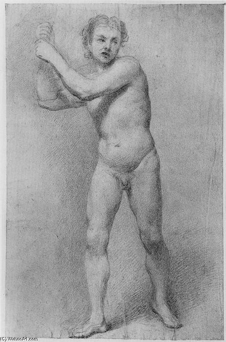 Wikioo.org - The Encyclopedia of Fine Arts - Painting, Artwork by Allan Ramsay - Nude Study of a striding man with stone sling