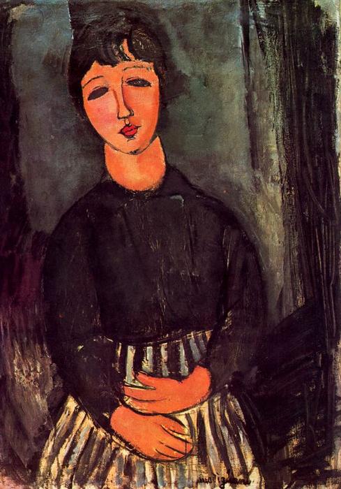 Wikoo.org - موسوعة الفنون الجميلة - اللوحة، العمل الفني Amedeo Modigliani - A young girl