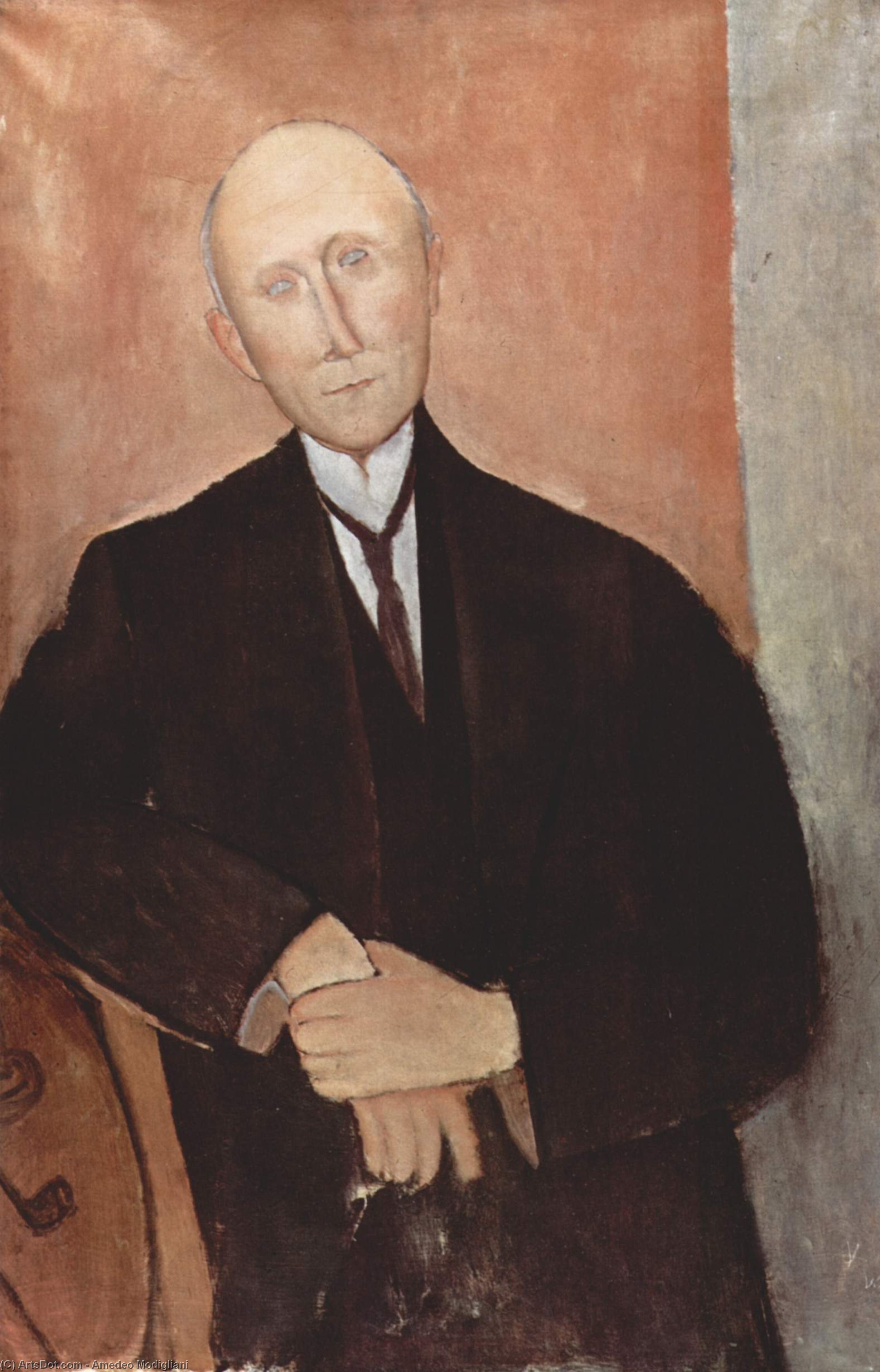 WikiOO.org - Εγκυκλοπαίδεια Καλών Τεχνών - Ζωγραφική, έργα τέχνης Amedeo Modigliani - Sitting man on orange background