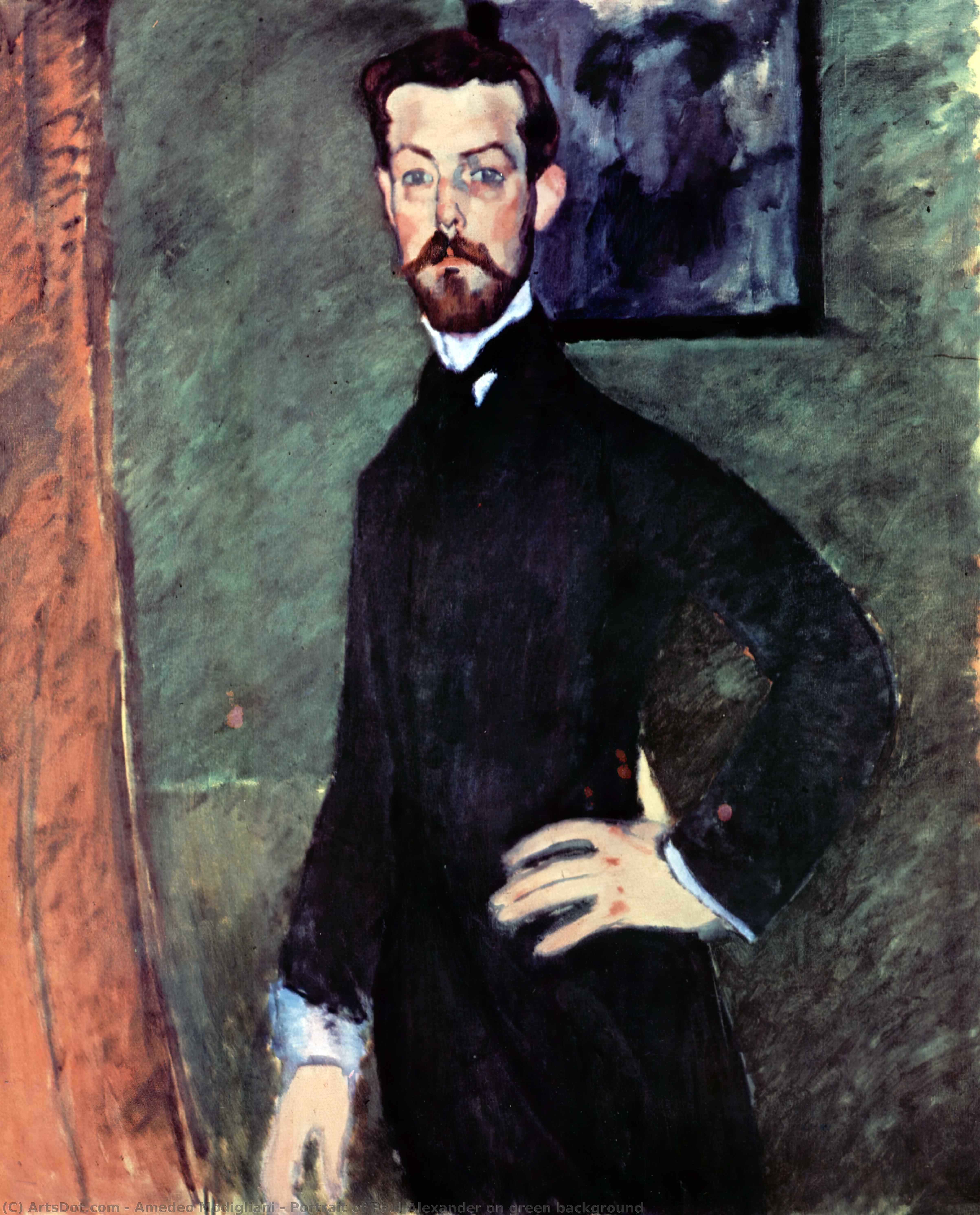 WikiOO.org - Encyclopedia of Fine Arts - Målning, konstverk Amedeo Modigliani - Portrait of Paul Alexander on green background