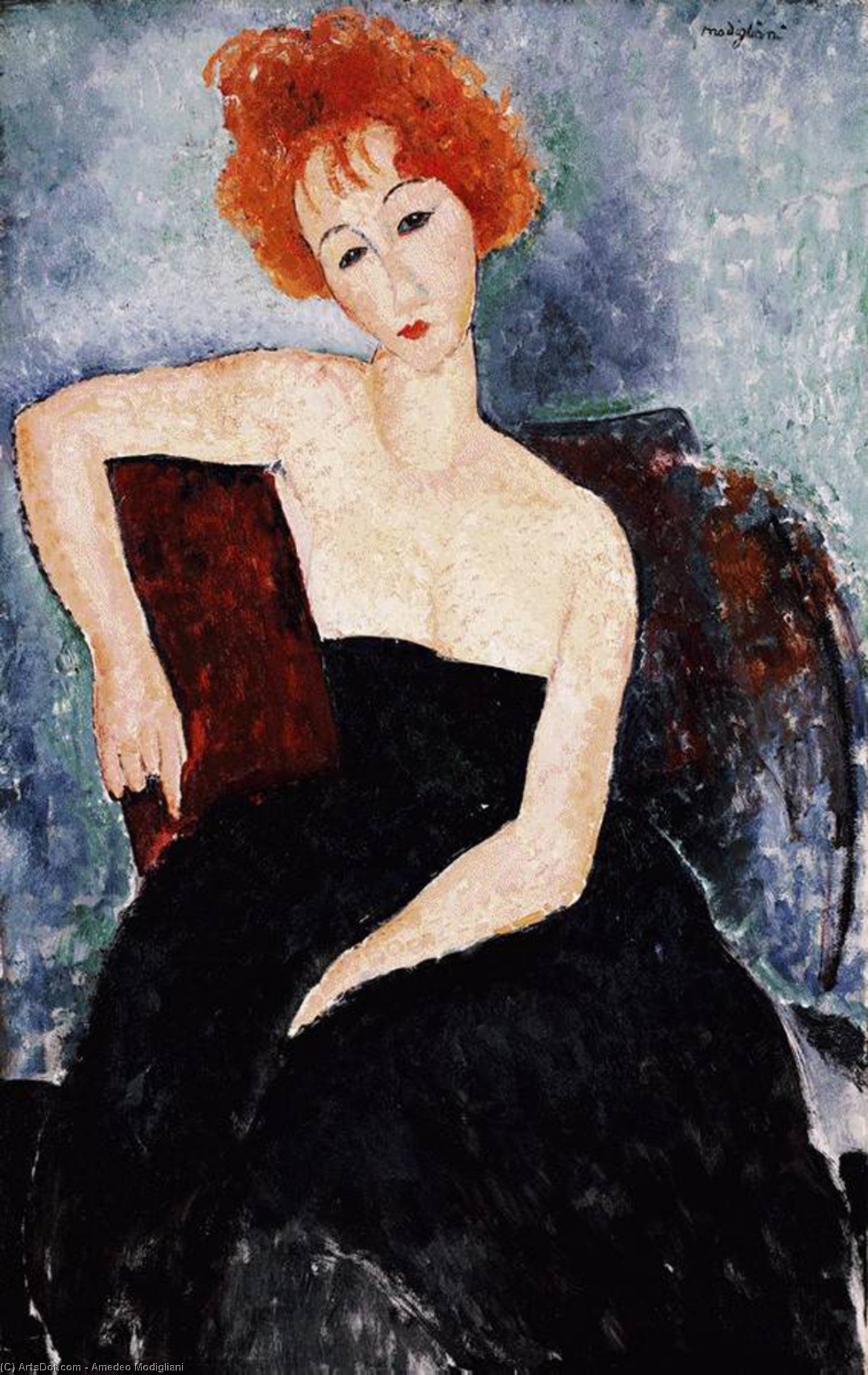 Wikioo.org - The Encyclopedia of Fine Arts - Painting, Artwork by Amedeo Modigliani - Red-headed Girl in Evening Dress
