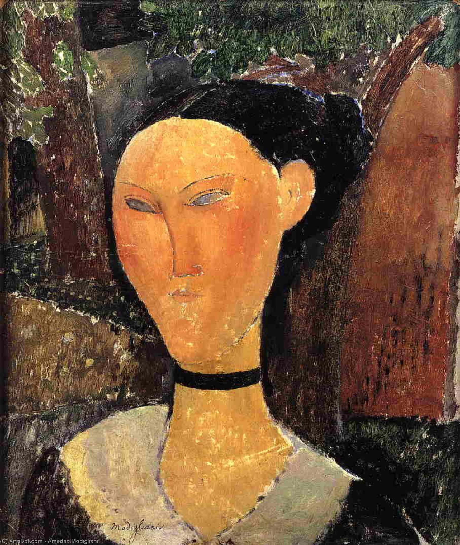Wikioo.org - The Encyclopedia of Fine Arts - Painting, Artwork by Amedeo Modigliani - Woman with Velvet Ribbon (The Black Border)