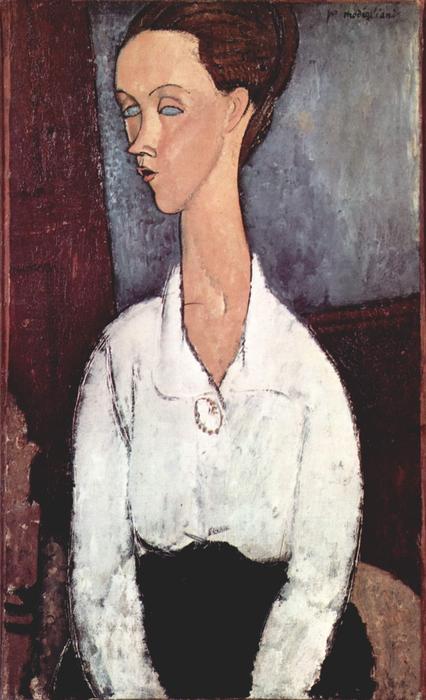 Wikioo.org - The Encyclopedia of Fine Arts - Painting, Artwork by Amedeo Modigliani - Portrait of Lunia Czechowska in white blouse