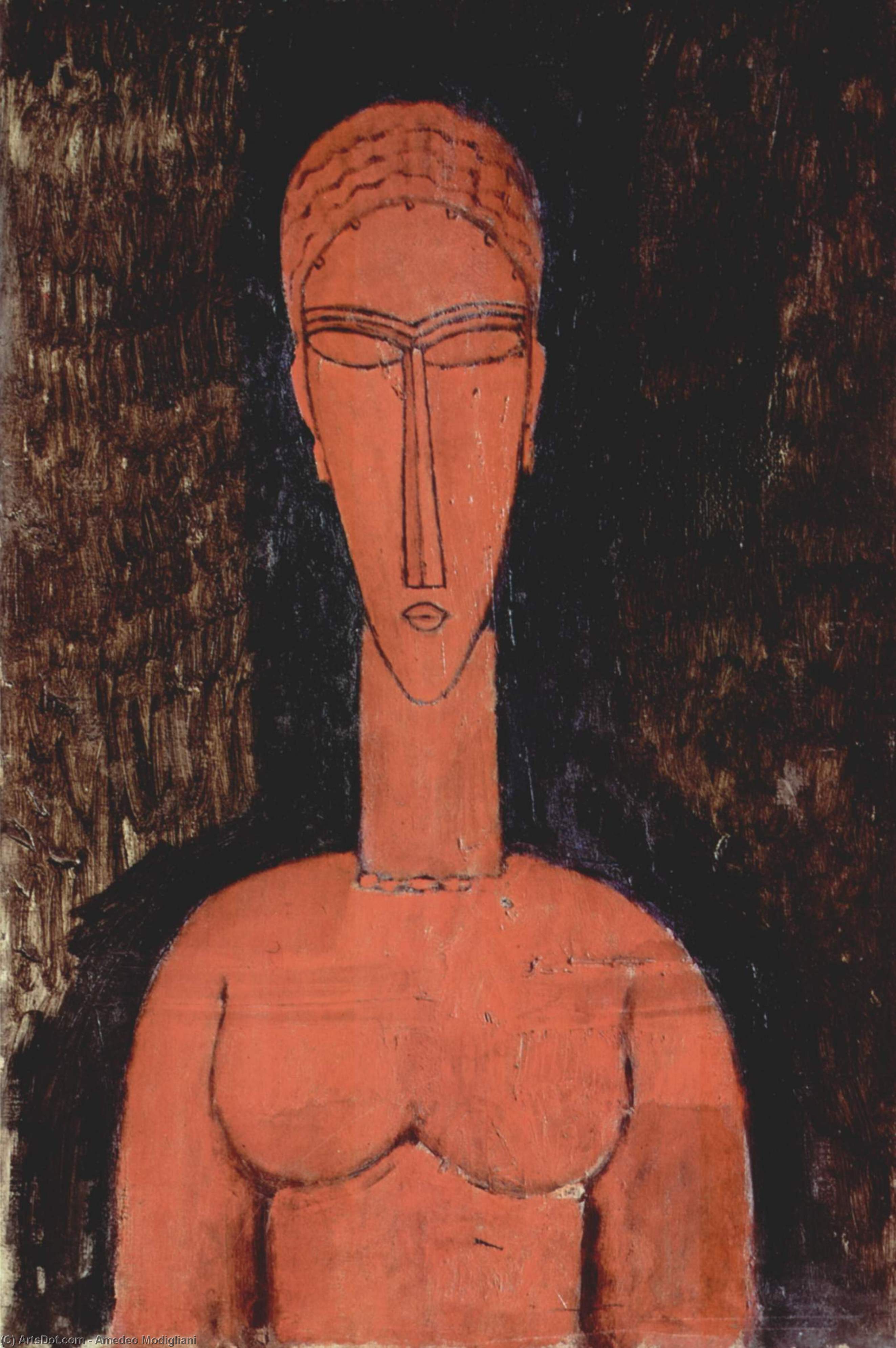 Wikioo.org - The Encyclopedia of Fine Arts - Painting, Artwork by Amedeo Modigliani - A red bust