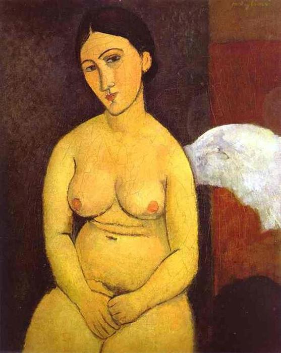 Wikoo.org - موسوعة الفنون الجميلة - اللوحة، العمل الفني Amedeo Modigliani - Seated nude