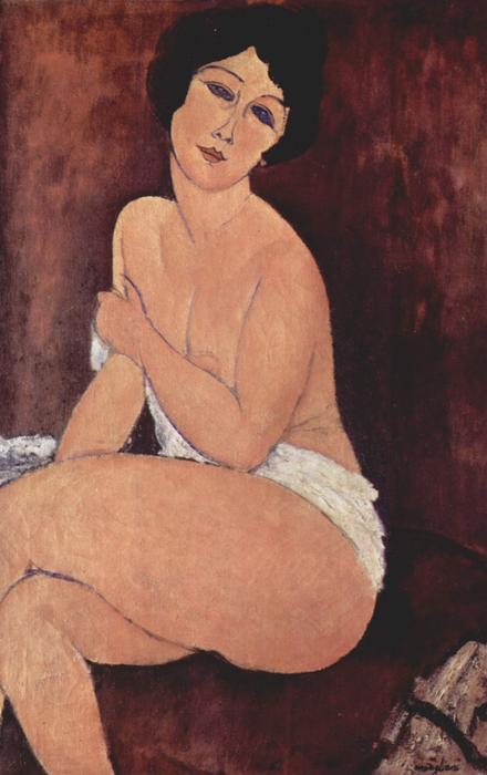 Wikioo.org – L'Encyclopédie des Beaux Arts - Peinture, Oeuvre de Amedeo Modigliani - Nu sièges  sur  une  canapé