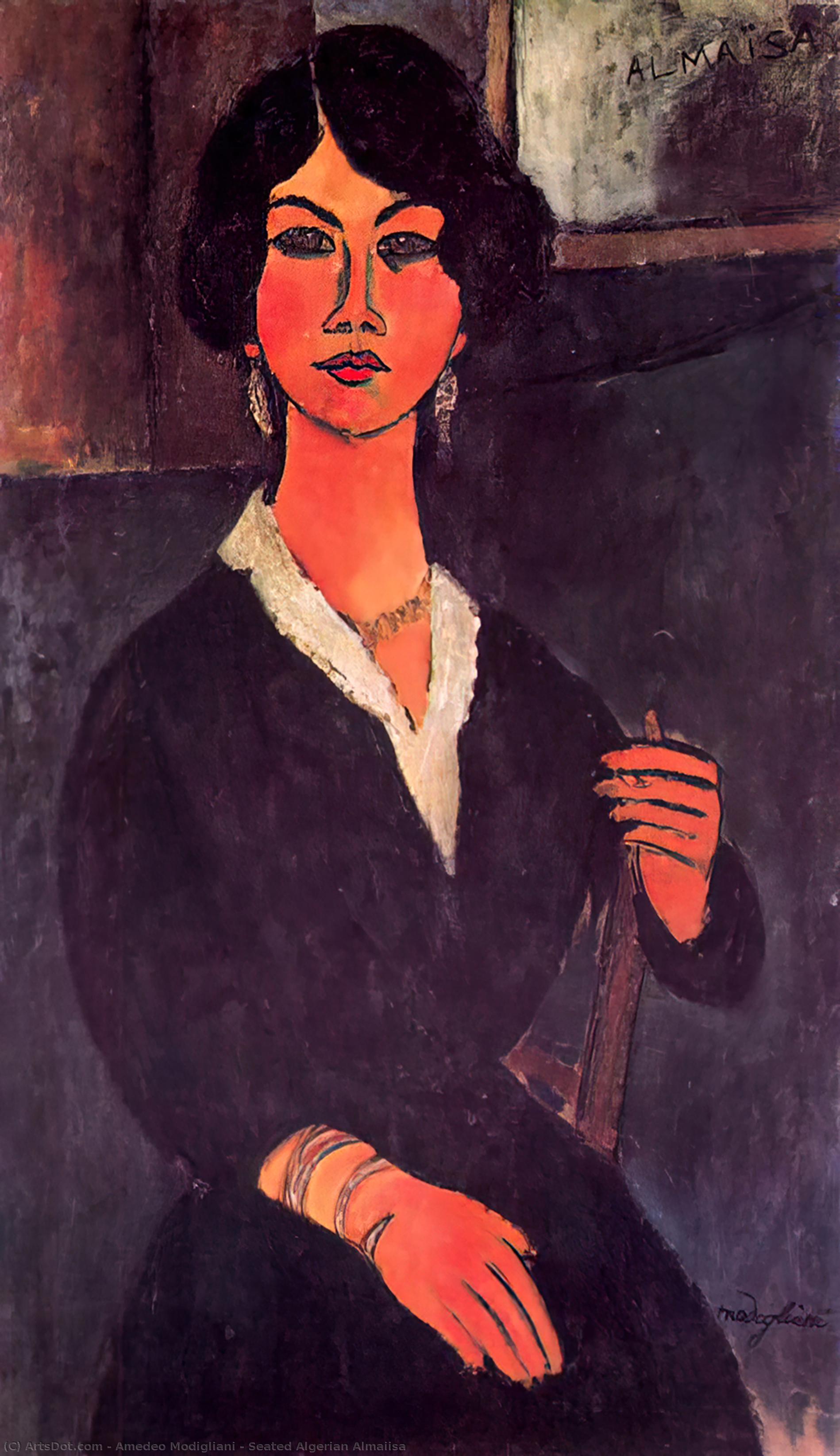 Wikoo.org - موسوعة الفنون الجميلة - اللوحة، العمل الفني Amedeo Modigliani - Seated Algerian Almaiisa