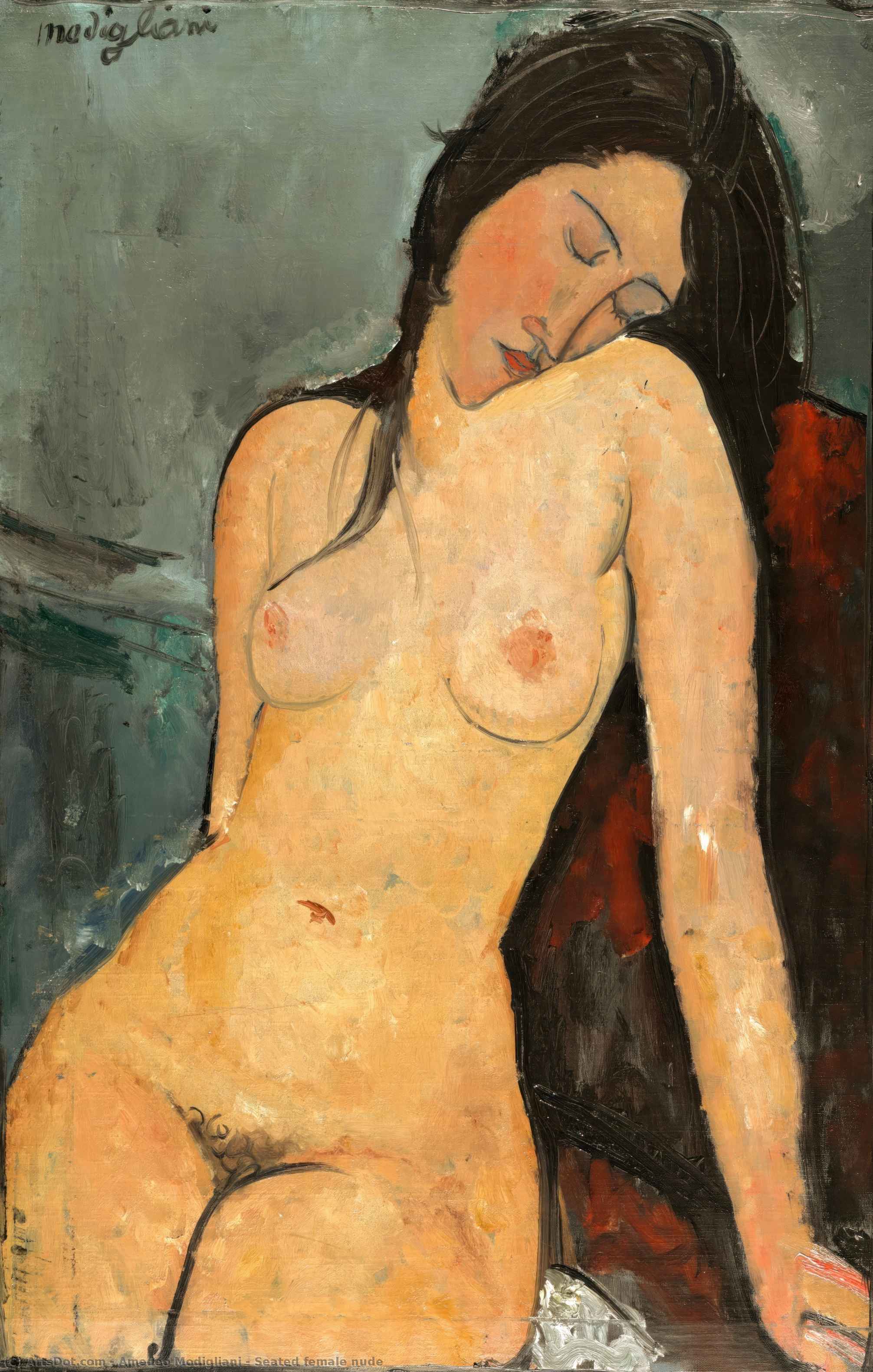 Wikioo.org – La Enciclopedia de las Bellas Artes - Pintura, Obras de arte de Amedeo Modigliani - Desnudo sentado Mujer