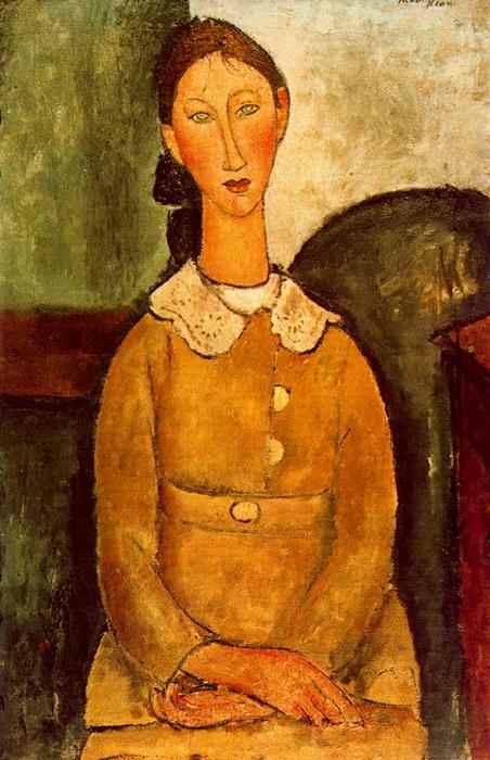 WikiOO.org – 美術百科全書 - 繪畫，作品 Amedeo Modigliani -  一个女孩 在  黄色  礼服