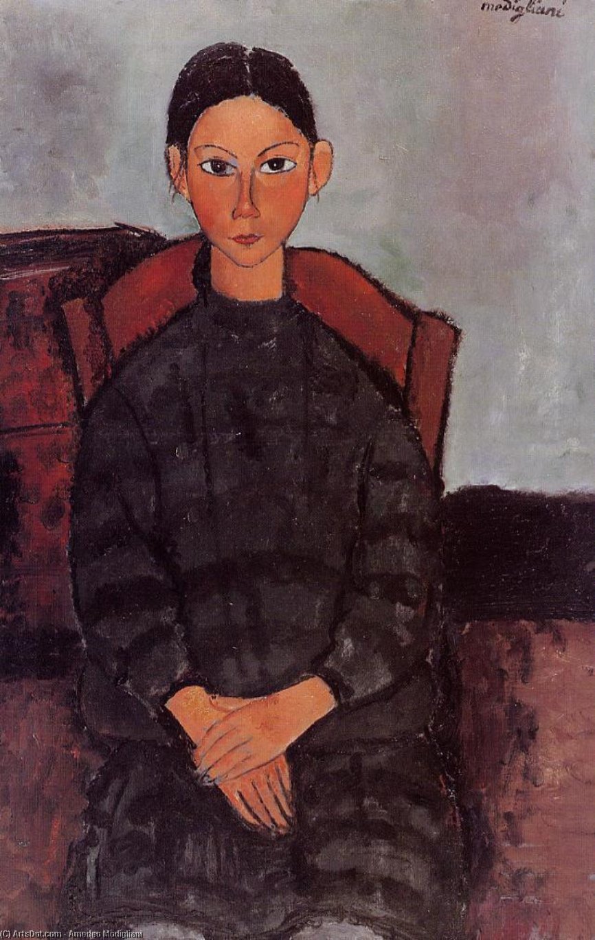 Wikioo.org - The Encyclopedia of Fine Arts - Painting, Artwork by Amedeo Modigliani - A Young Girl with a Black Overall