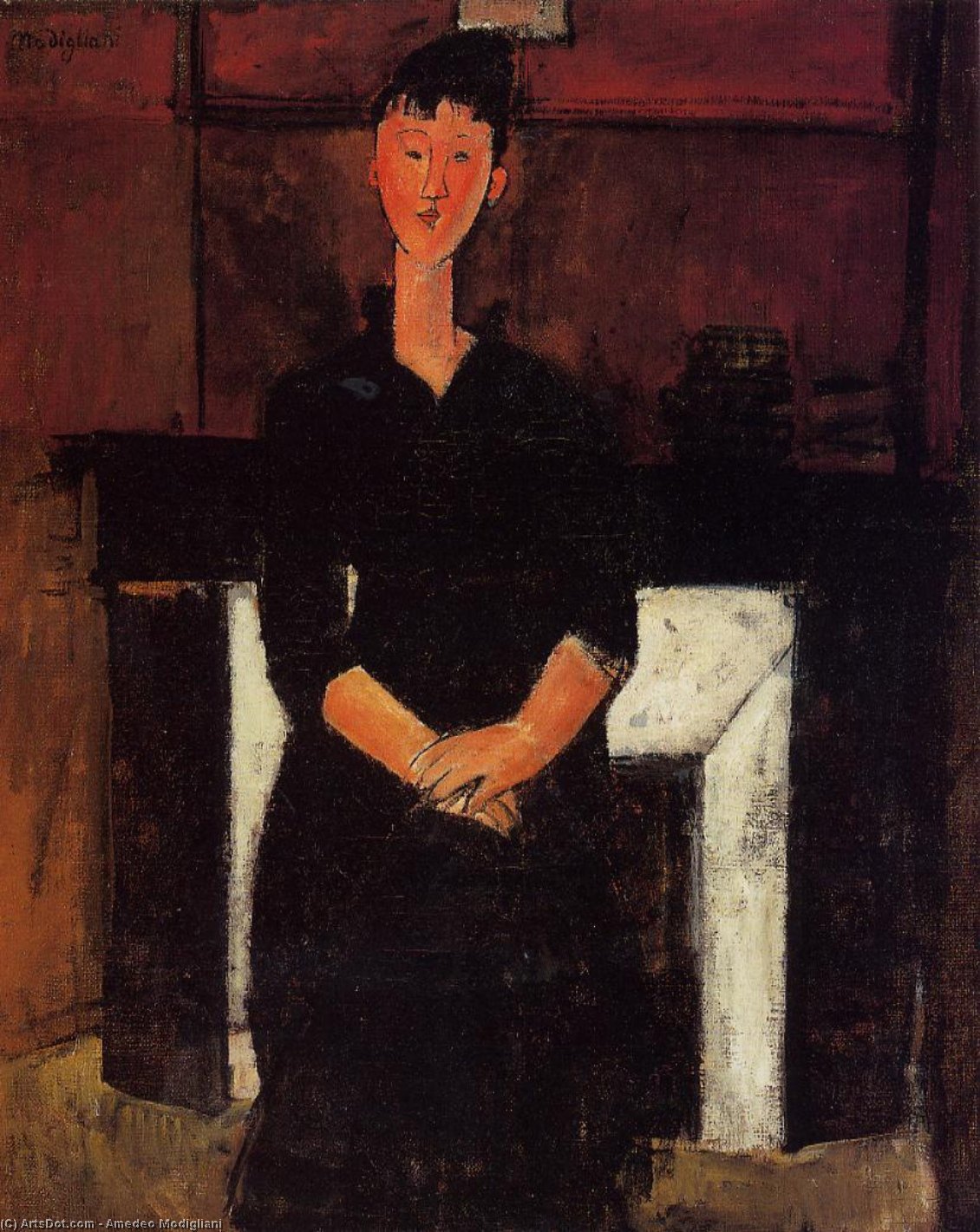 Wikioo.org - The Encyclopedia of Fine Arts - Painting, Artwork by Amedeo Modigliani - Woman Seated by a Fireplace