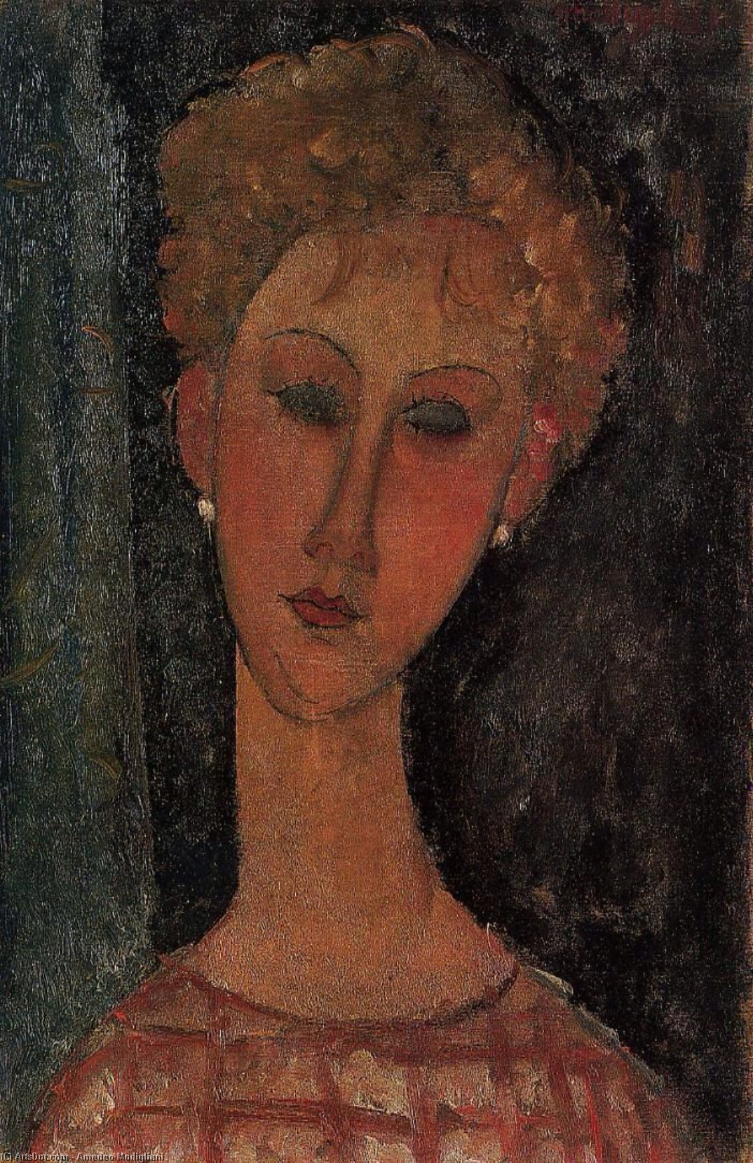 WikiOO.org – 美術百科全書 - 繪畫，作品 Amedeo Modigliani - 一个 金发  穿着  耳环