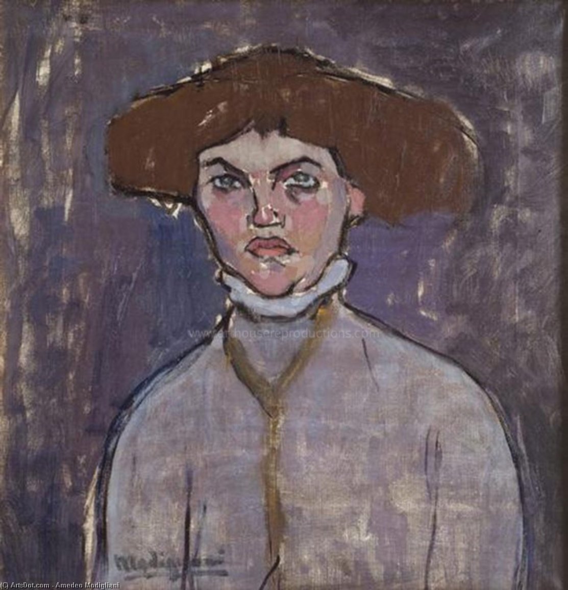 WikiOO.org - Encyclopedia of Fine Arts - Schilderen, Artwork Amedeo Modigliani - Bust of young girl