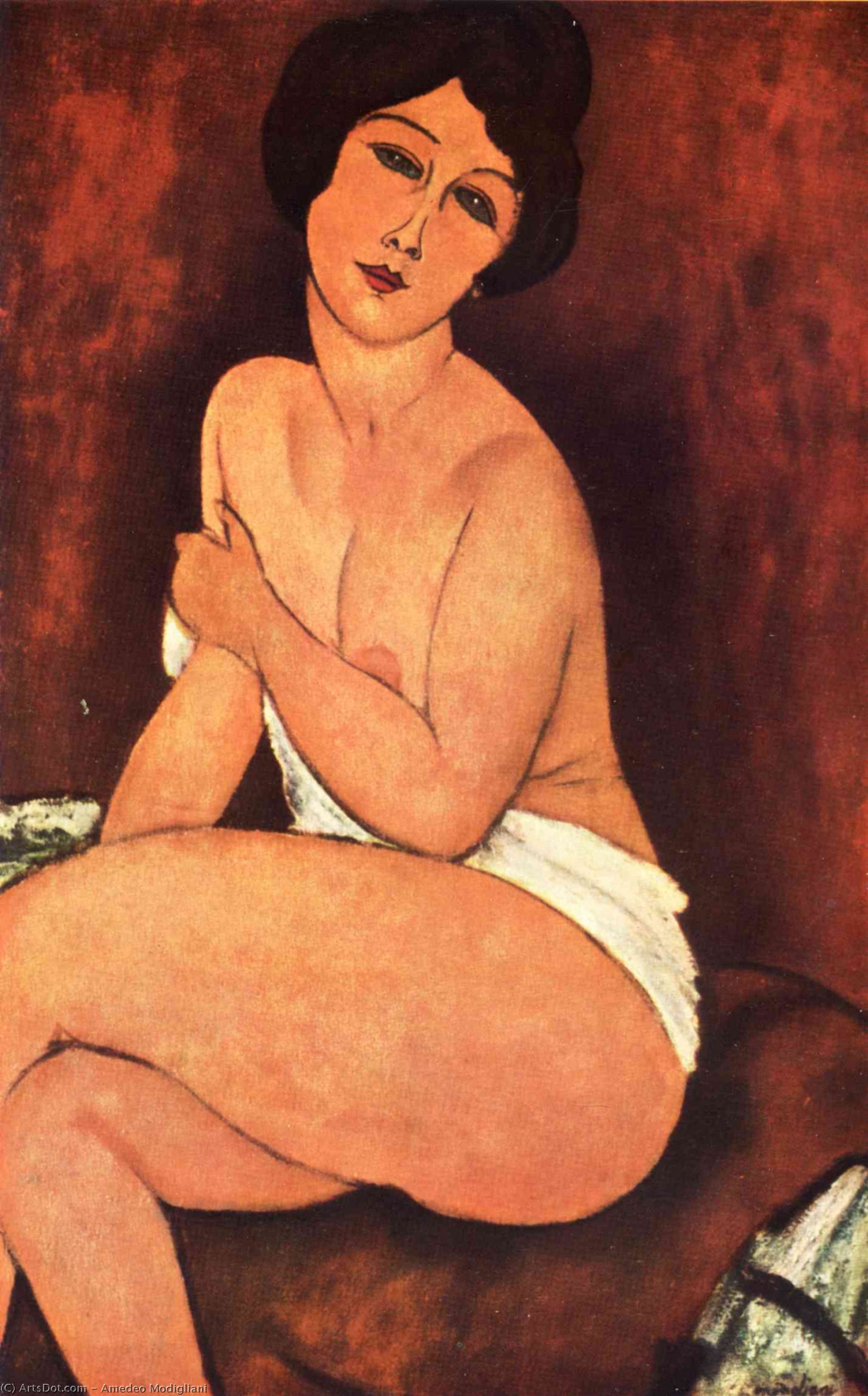 Wikoo.org - موسوعة الفنون الجميلة - اللوحة، العمل الفني Amedeo Modigliani - Large Seated nude