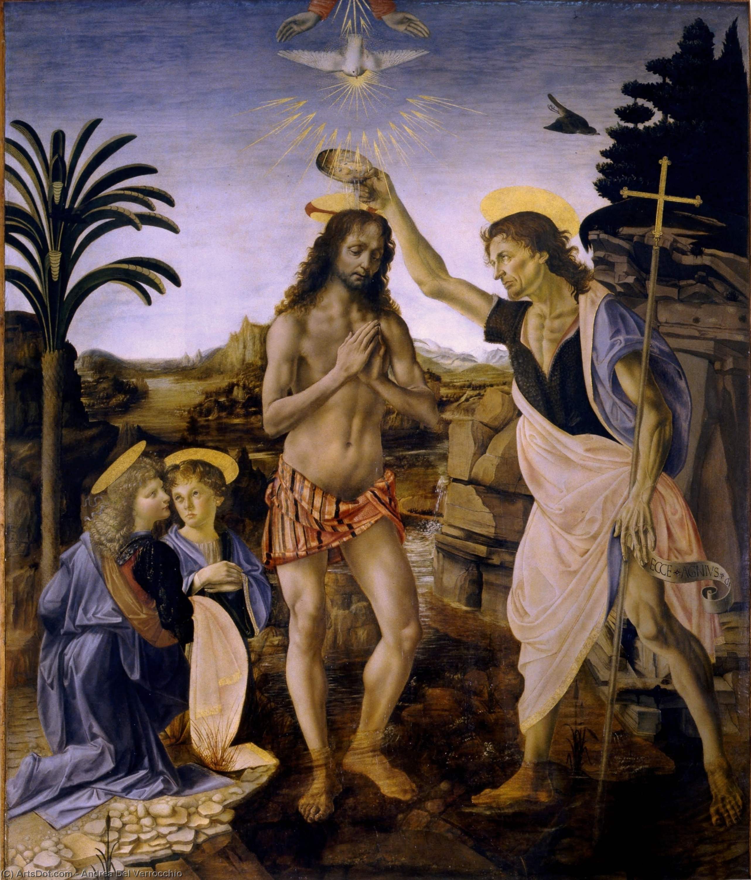 Wikioo.org - The Encyclopedia of Fine Arts - Painting, Artwork by Andrea Del Verrocchio - The Baptism of Christ
