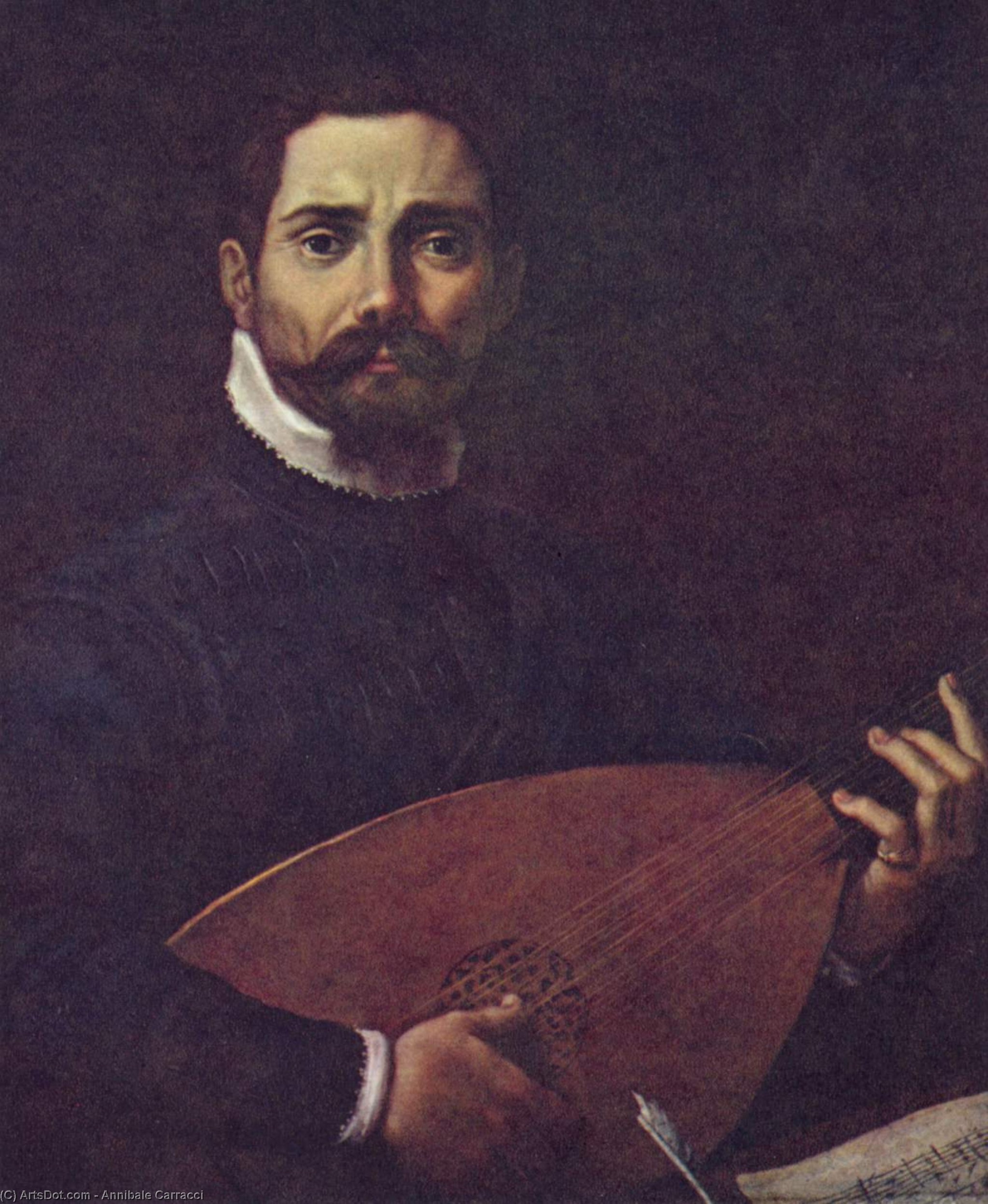 Wikioo.org - The Encyclopedia of Fine Arts - Painting, Artwork by Annibale Carracci - Portrait of Giovanni Gabrieli with the lute