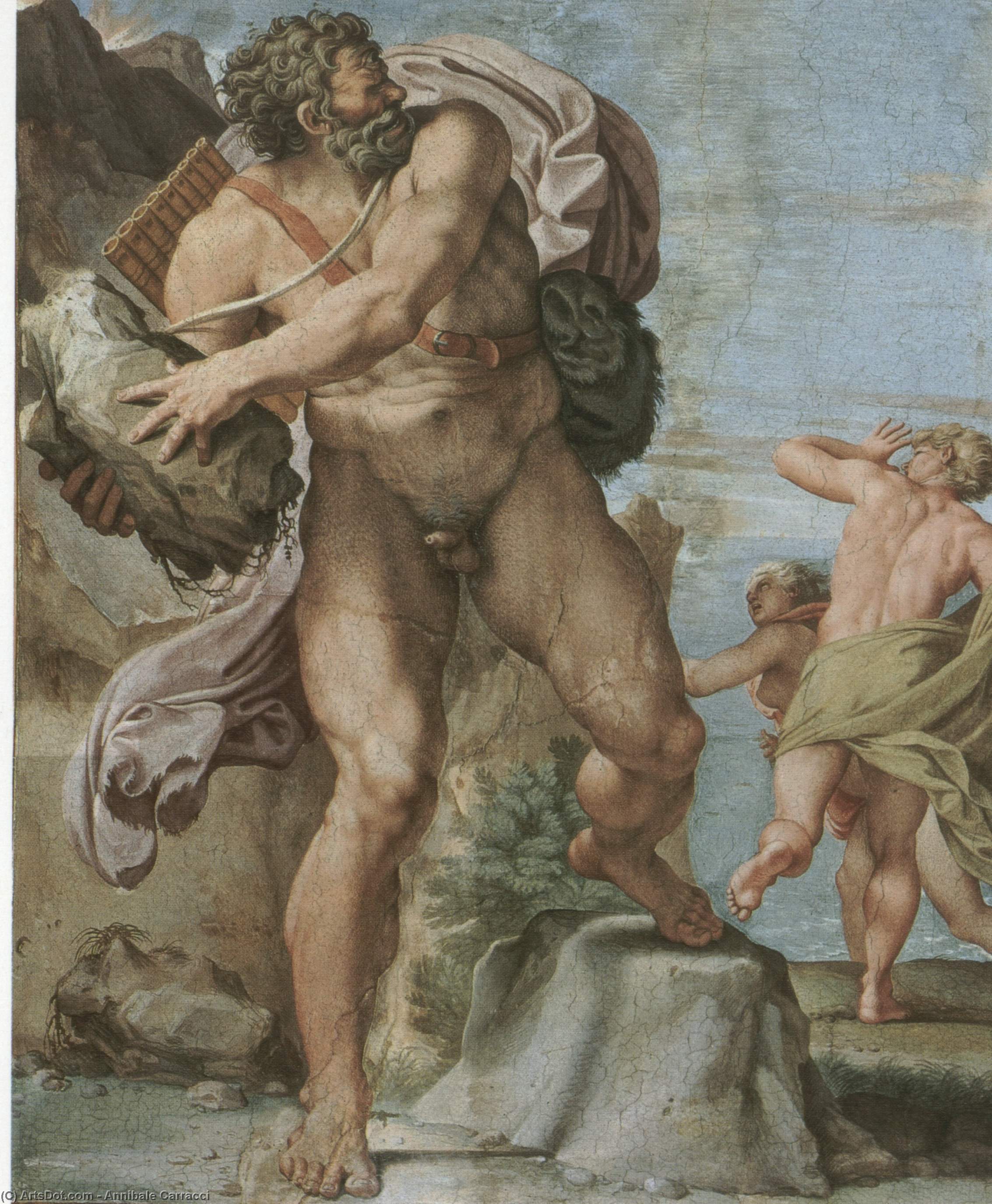 Wikioo.org – La Enciclopedia de las Bellas Artes - Pintura, Obras de arte de Annibale Carracci - Polifemo ataca Acis y Galatea
