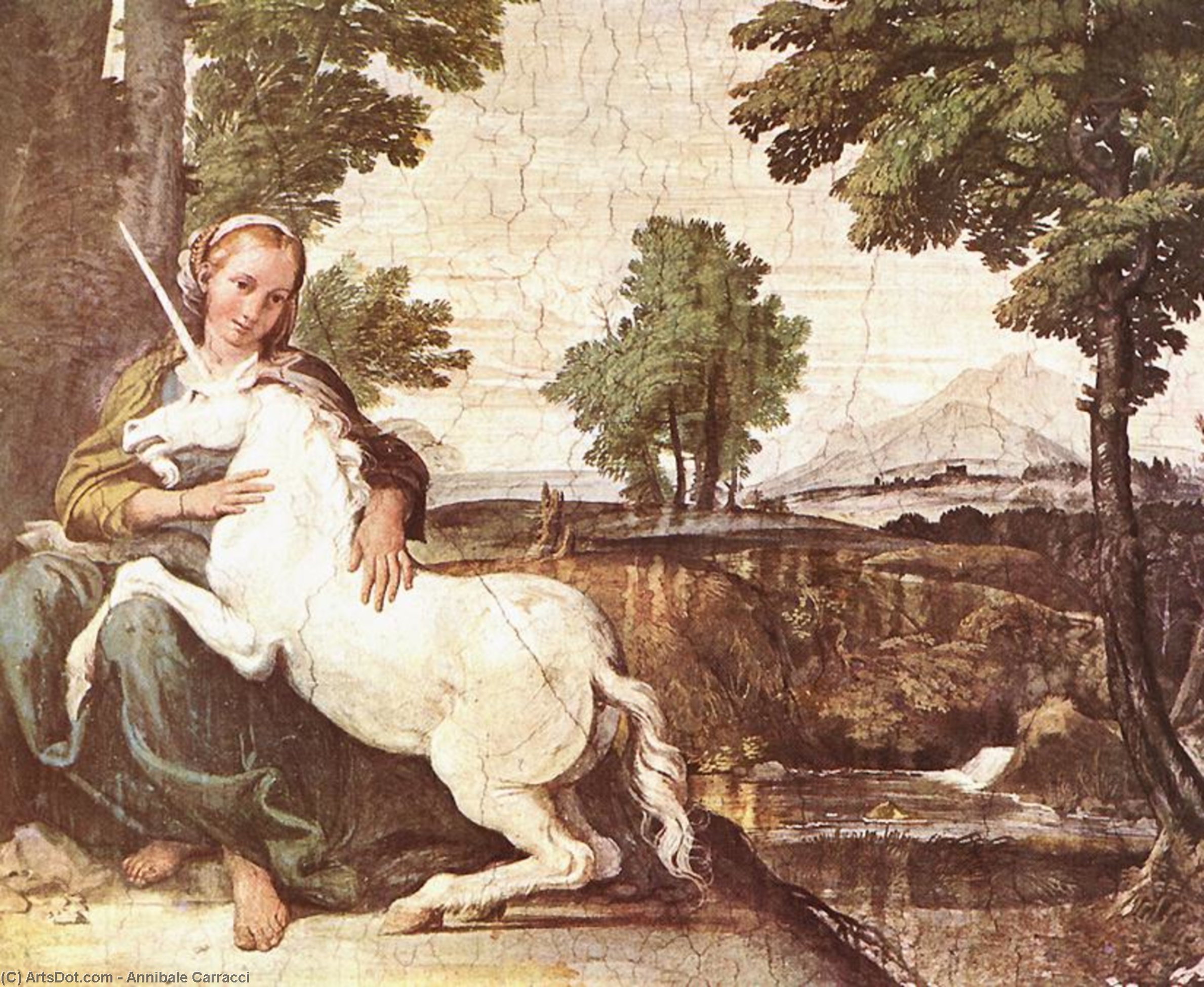 Wikioo.org - The Encyclopedia of Fine Arts - Painting, Artwork by Annibale Carracci - Virgin and Unicorn (A Virgin with a Unicorn)