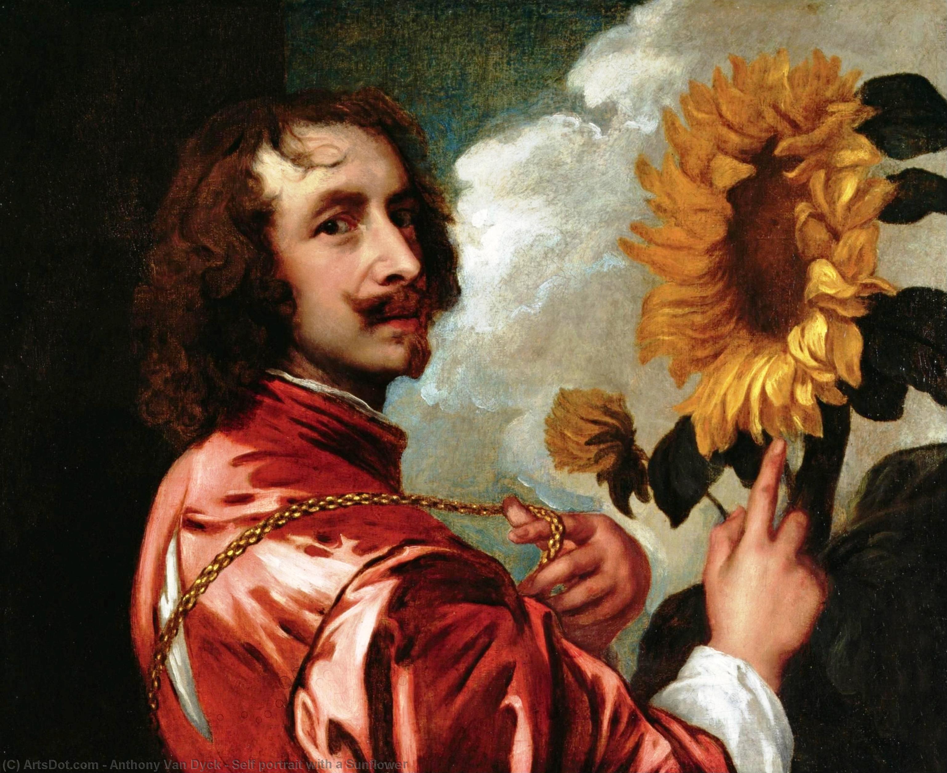 WikiOO.org - Encyclopedia of Fine Arts - Målning, konstverk Anthony Van Dyck - Self portrait with a Sunflower