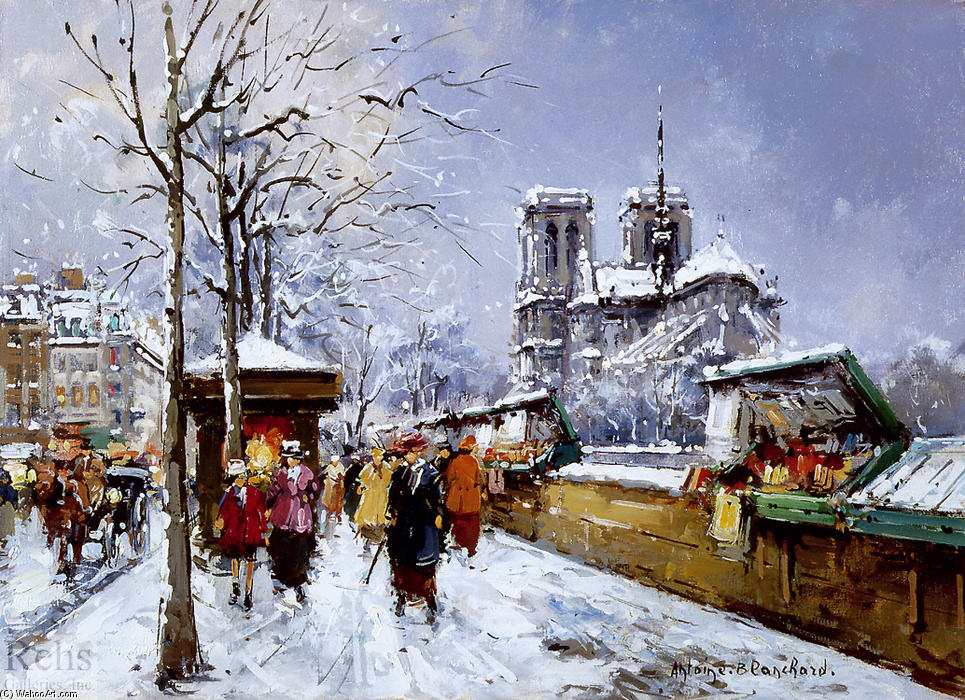 Wikioo.org - The Encyclopedia of Fine Arts - Painting, Artwork by Antoine Blanchard (Marcel Masson) - Booksellers Notre Dame, Winter