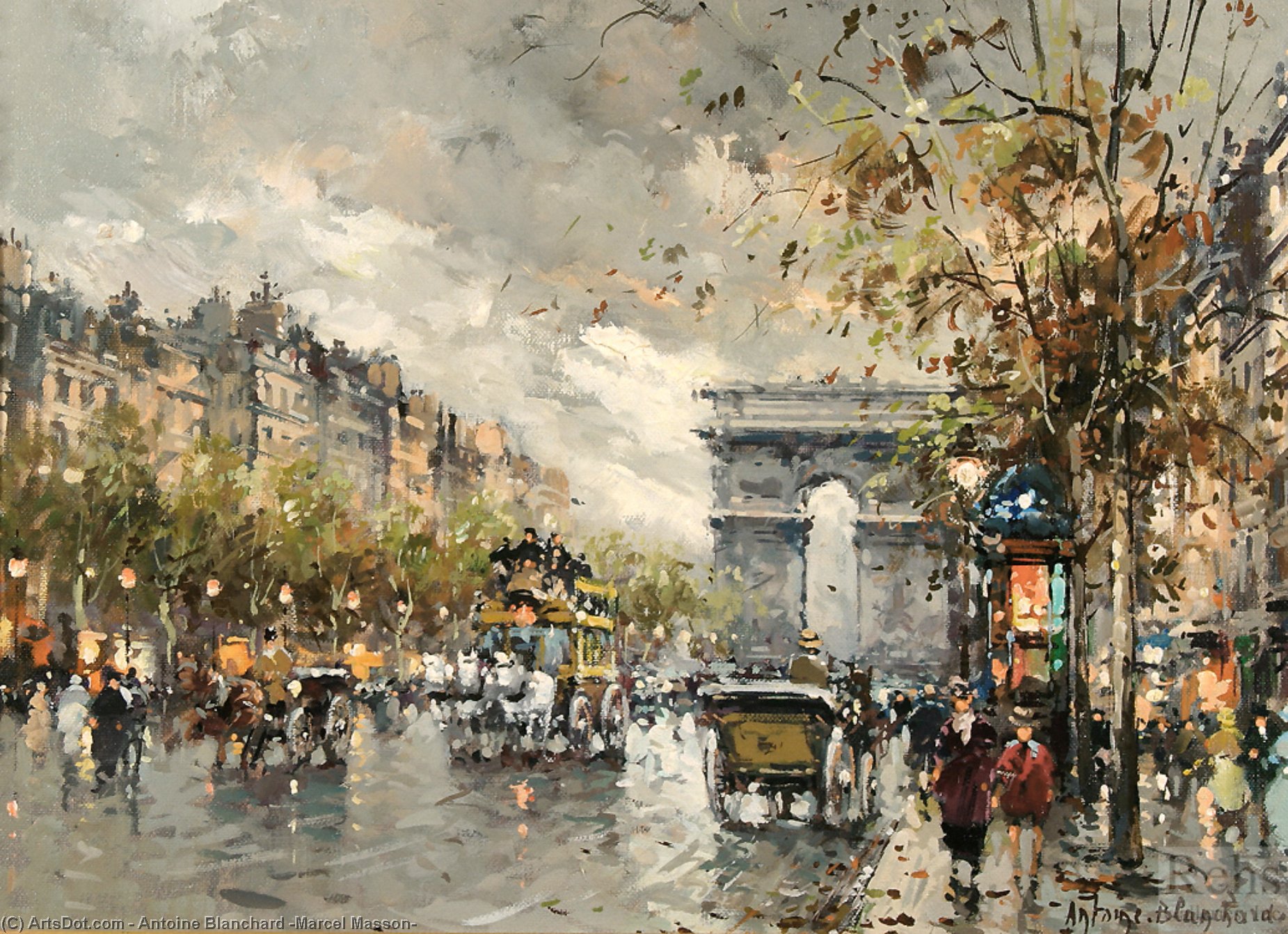 Wikioo.org - The Encyclopedia of Fine Arts - Painting, Artwork by Antoine Blanchard (Marcel Masson) - Champs Elysees, Arc de Triomphe