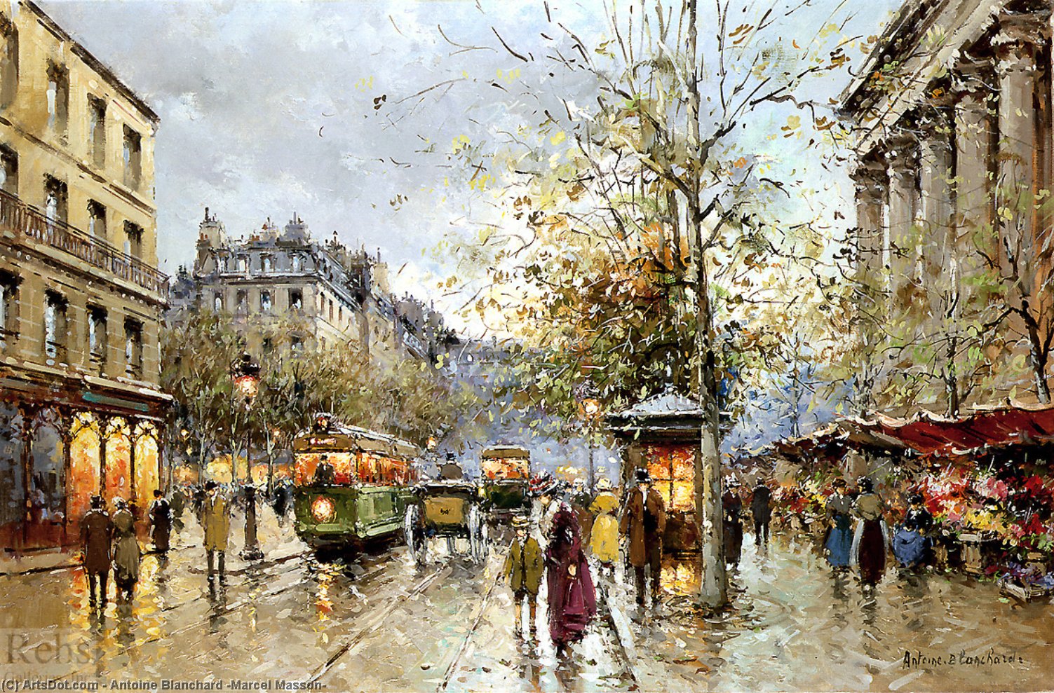 Wikioo.org - The Encyclopedia of Fine Arts - Painting, Artwork by Antoine Blanchard (Marcel Masson) - Flower market Madeleine