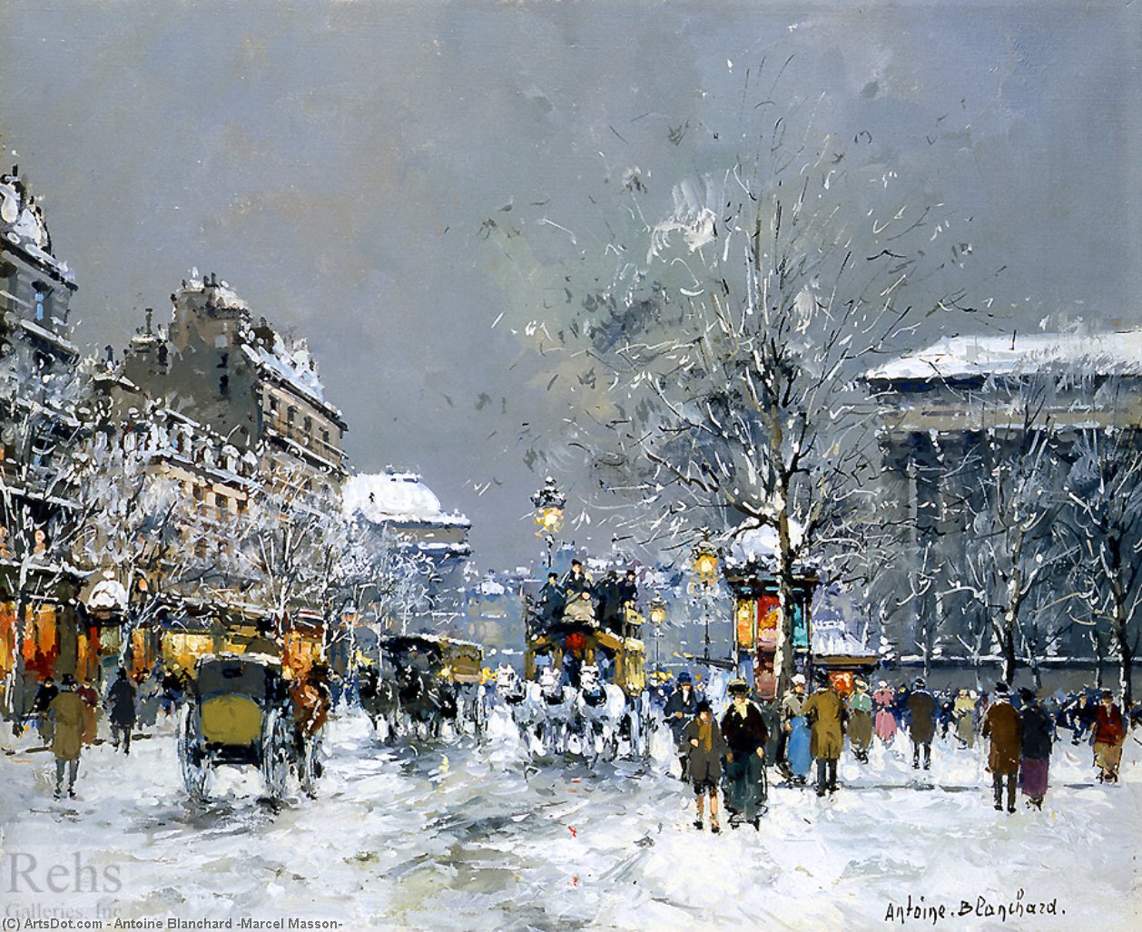 Wikioo.org - The Encyclopedia of Fine Arts - Painting, Artwork by Antoine Blanchard (Marcel Masson) - Place de la Madeleine, Hiver