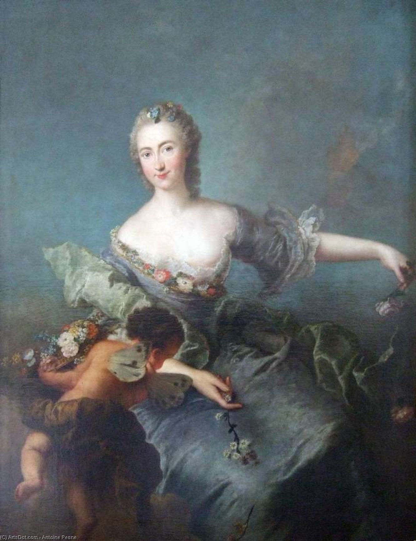 Wikioo.org - The Encyclopedia of Fine Arts - Painting, Artwork by Antoine Pesne - Portrait of Louise Albertine von Grappendorf as Flora
