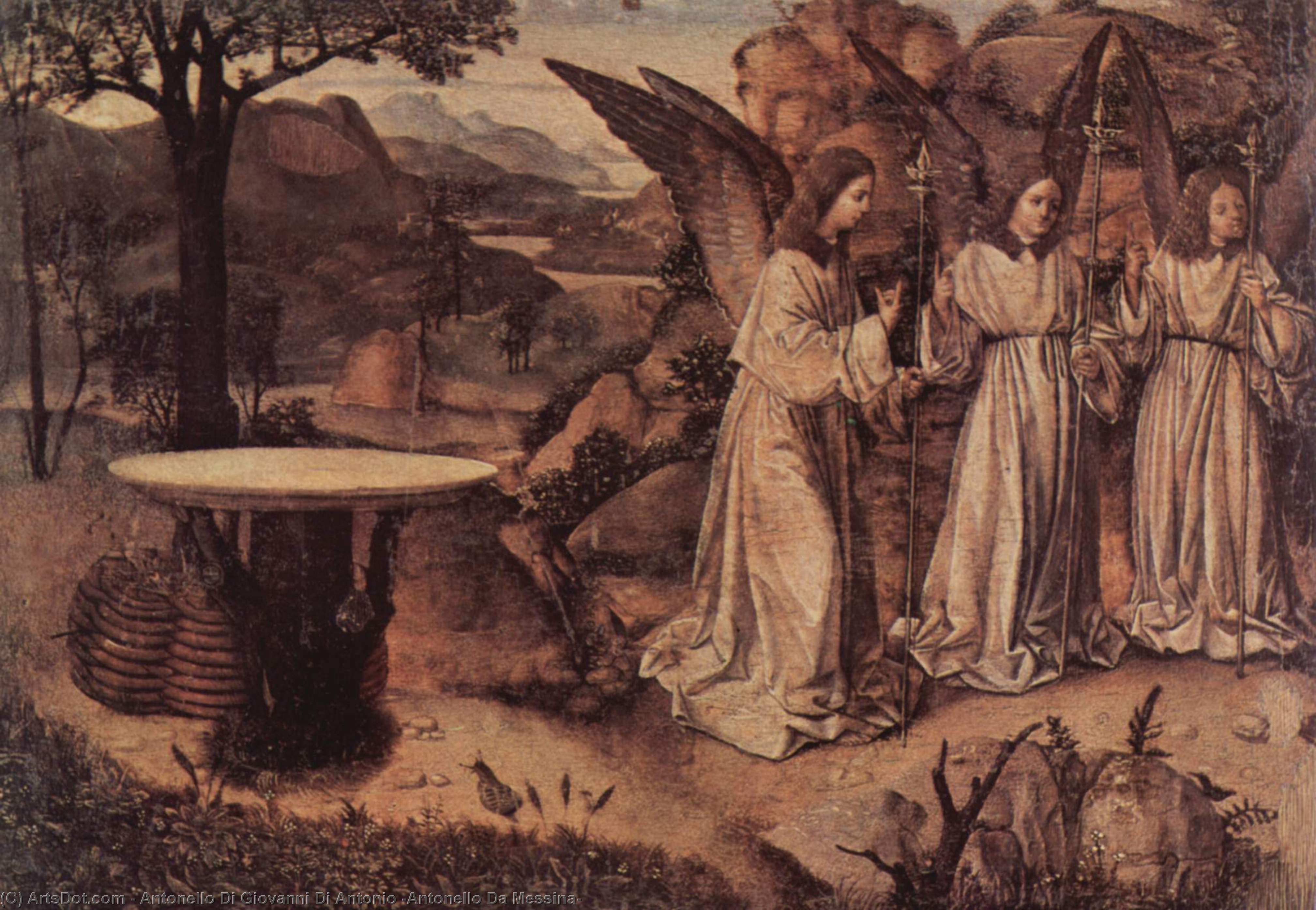 Wikioo.org – L'Encyclopédie des Beaux Arts - Peinture, Oeuvre de Antonello Di Giovanni Di Antonio (Antonello Da Messina) - Abraham desservie par trois anges