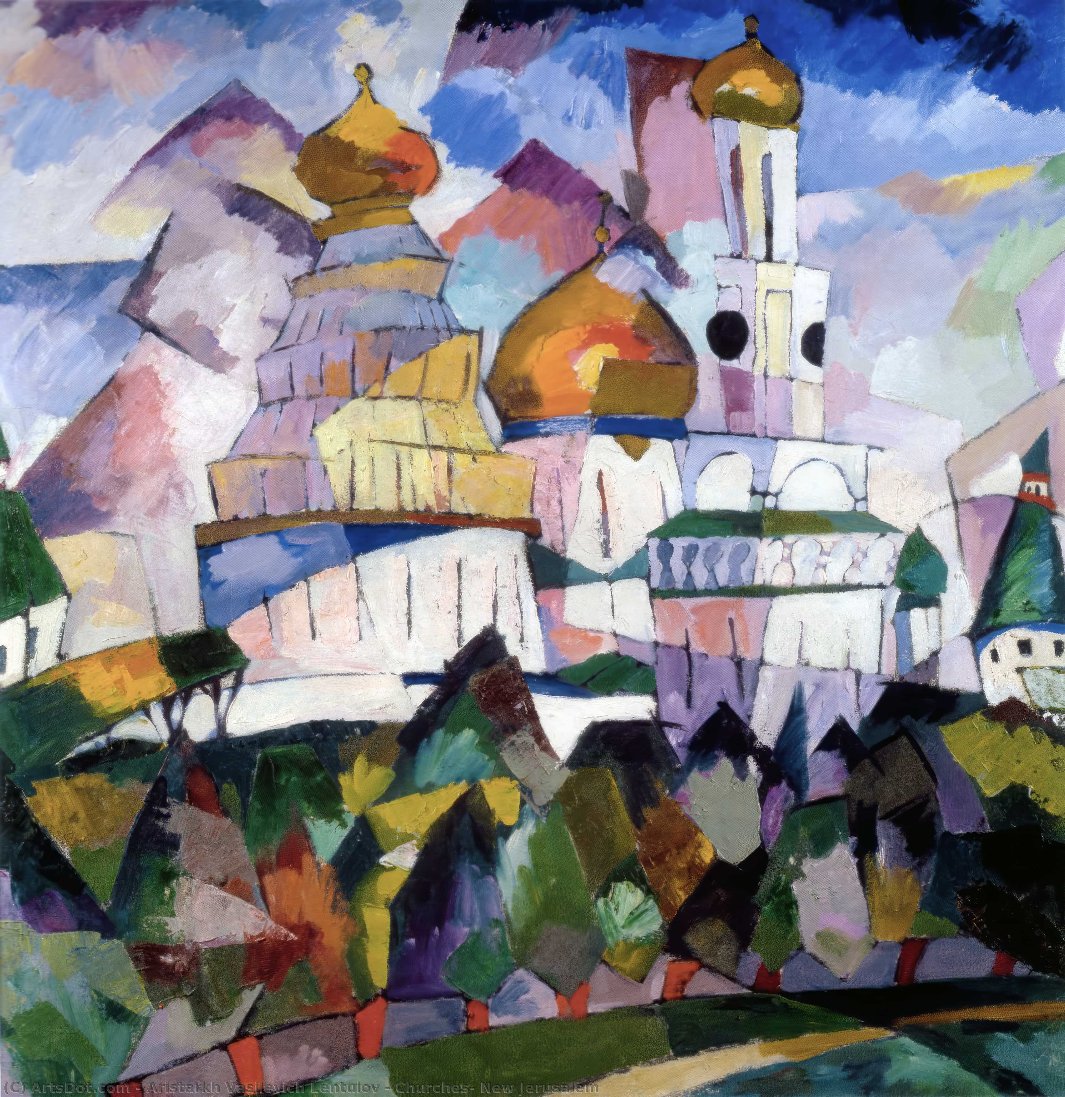 Wikioo.org – La Enciclopedia de las Bellas Artes - Pintura, Obras de arte de Aristarkh Vasilevich Lentulov - iglesias nuevo  en Jerusalén