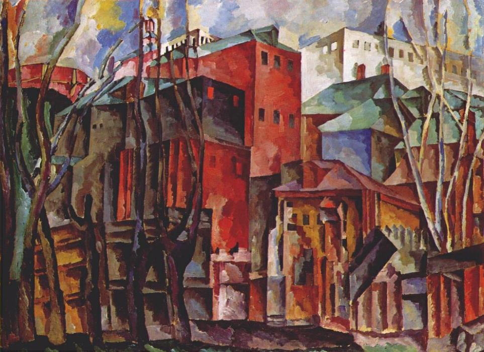 Wikioo.org - The Encyclopedia of Fine Arts - Painting, Artwork by Aristarkh Vasilevich Lentulov - Landscape with dry trees and tall buildings