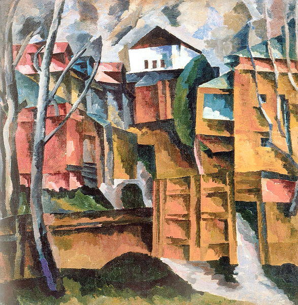 Wikioo.org - The Encyclopedia of Fine Arts - Painting, Artwork by Aristarkh Vasilevich Lentulov - Landscape with white house and the yellow gate