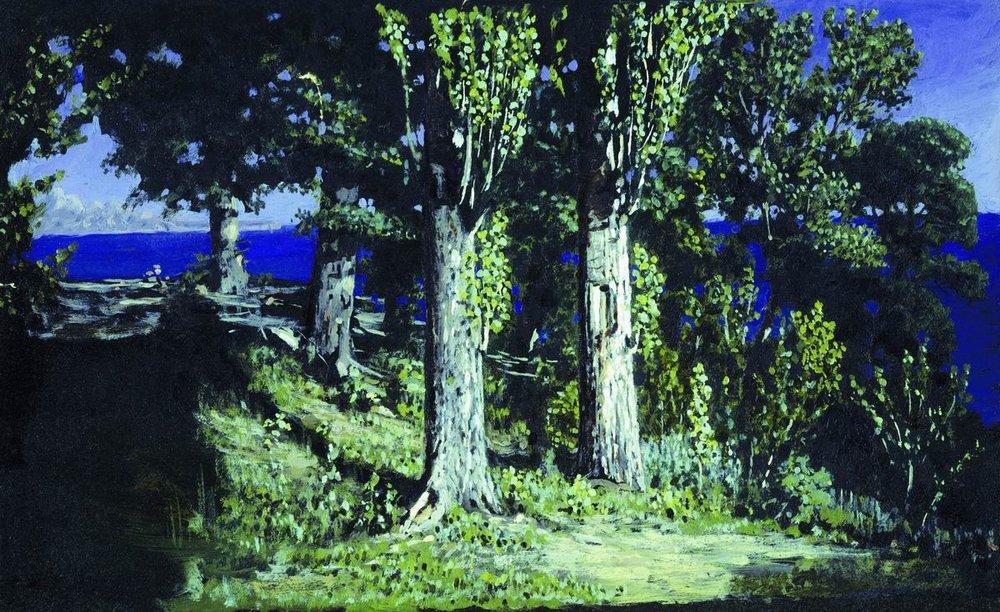 Wikioo.org - The Encyclopedia of Fine Arts - Painting, Artwork by Arkhip Ivanovich Kuinji - Cypresses on a Seashore. The Crimea
