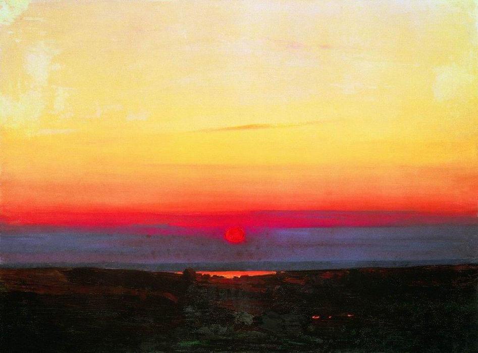 Wikioo.org - Die Enzyklopädie bildender Kunst - Malerei, Kunstwerk von Arkhip Ivanovich Kuinji - Sonnenuntergang in der Steppe am Meer
