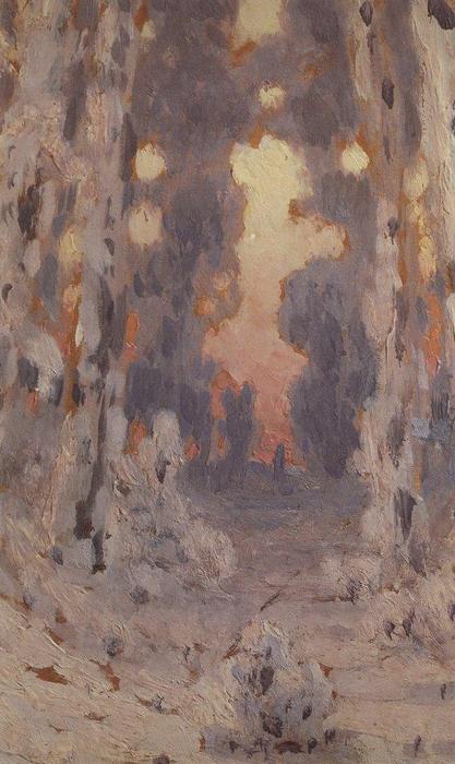 Wikioo.org - The Encyclopedia of Fine Arts - Painting, Artwork by Arkhip Ivanovich Kuinji - Sunspots on frost. Sunset in the forest
