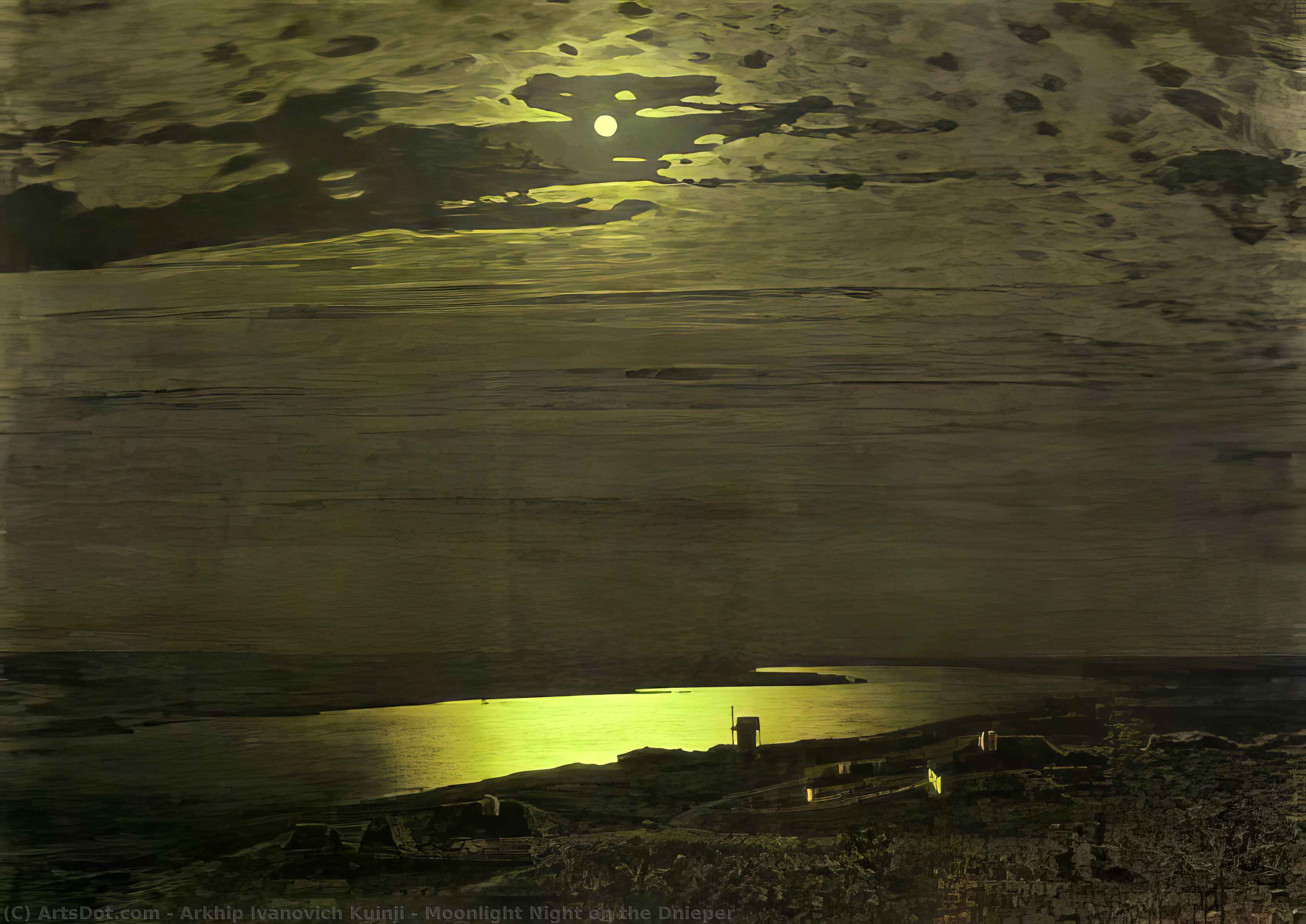 Wikioo.org - The Encyclopedia of Fine Arts - Painting, Artwork by Arkhip Ivanovich Kuinji - Moonlight Night on the Dnieper