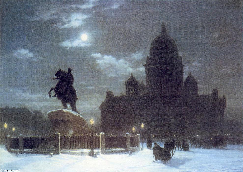 Wikioo.org - The Encyclopedia of Fine Arts - Painting, Artwork by Arkhip Ivanovich Kuinji - View of the Isaac Cathedral at Moonlight Night