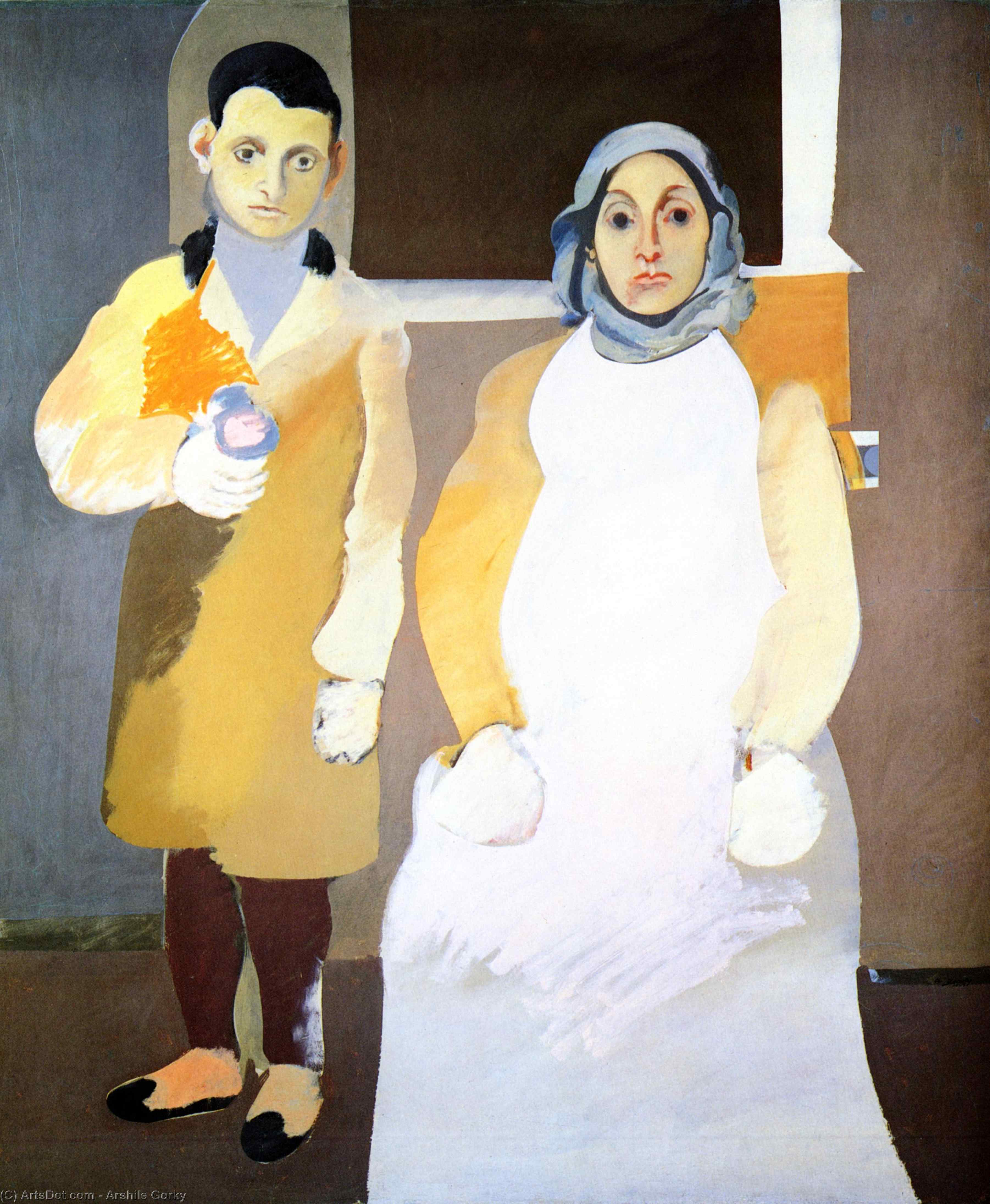 Wikioo.org – La Enciclopedia de las Bellas Artes - Pintura, Obras de arte de Arshile Gorky - El artista con su Madre