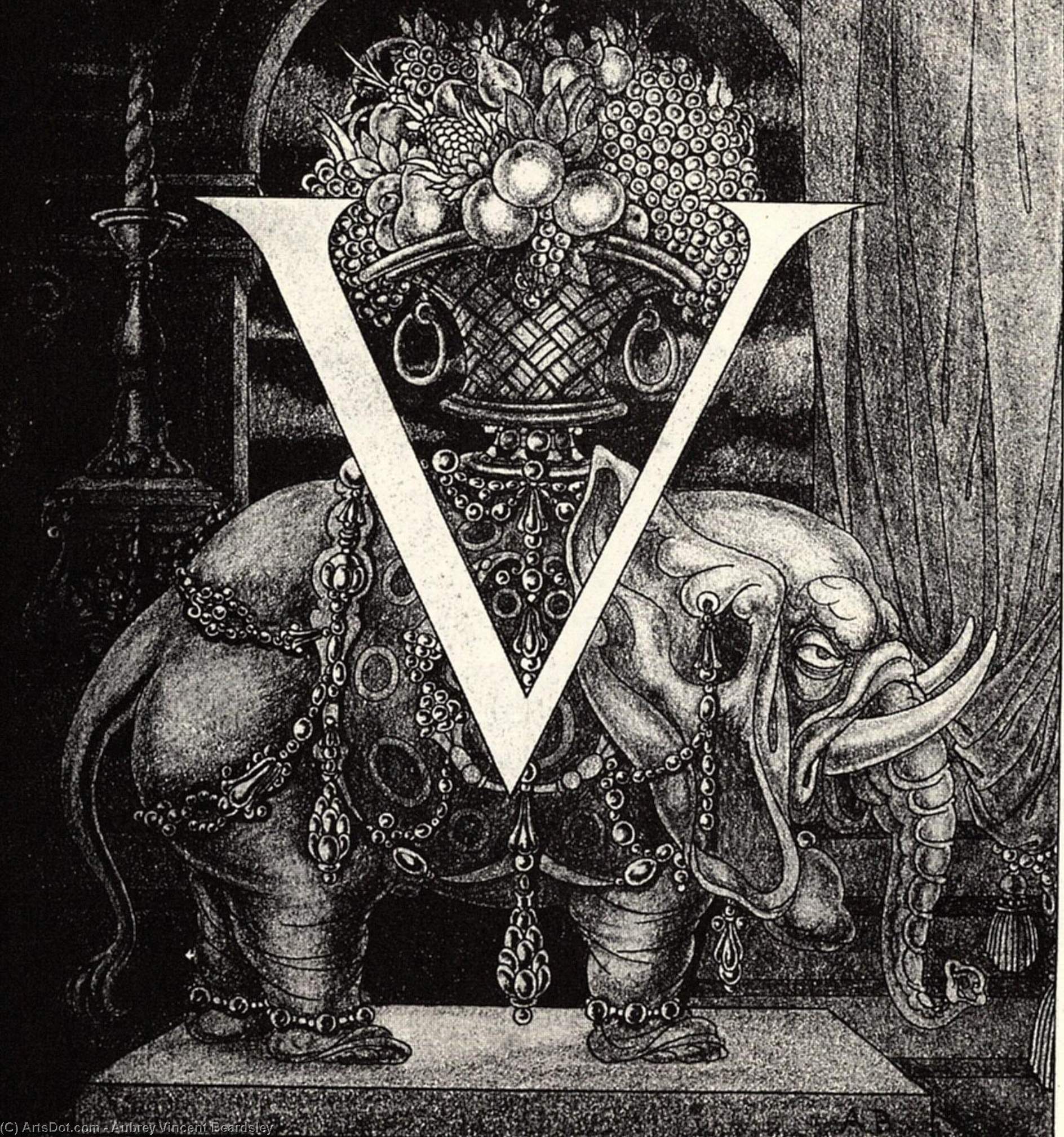Wikioo.org - The Encyclopedia of Fine Arts - Painting, Artwork by Aubrey Vincent Beardsley - Initial Letter 'V' to Volpone