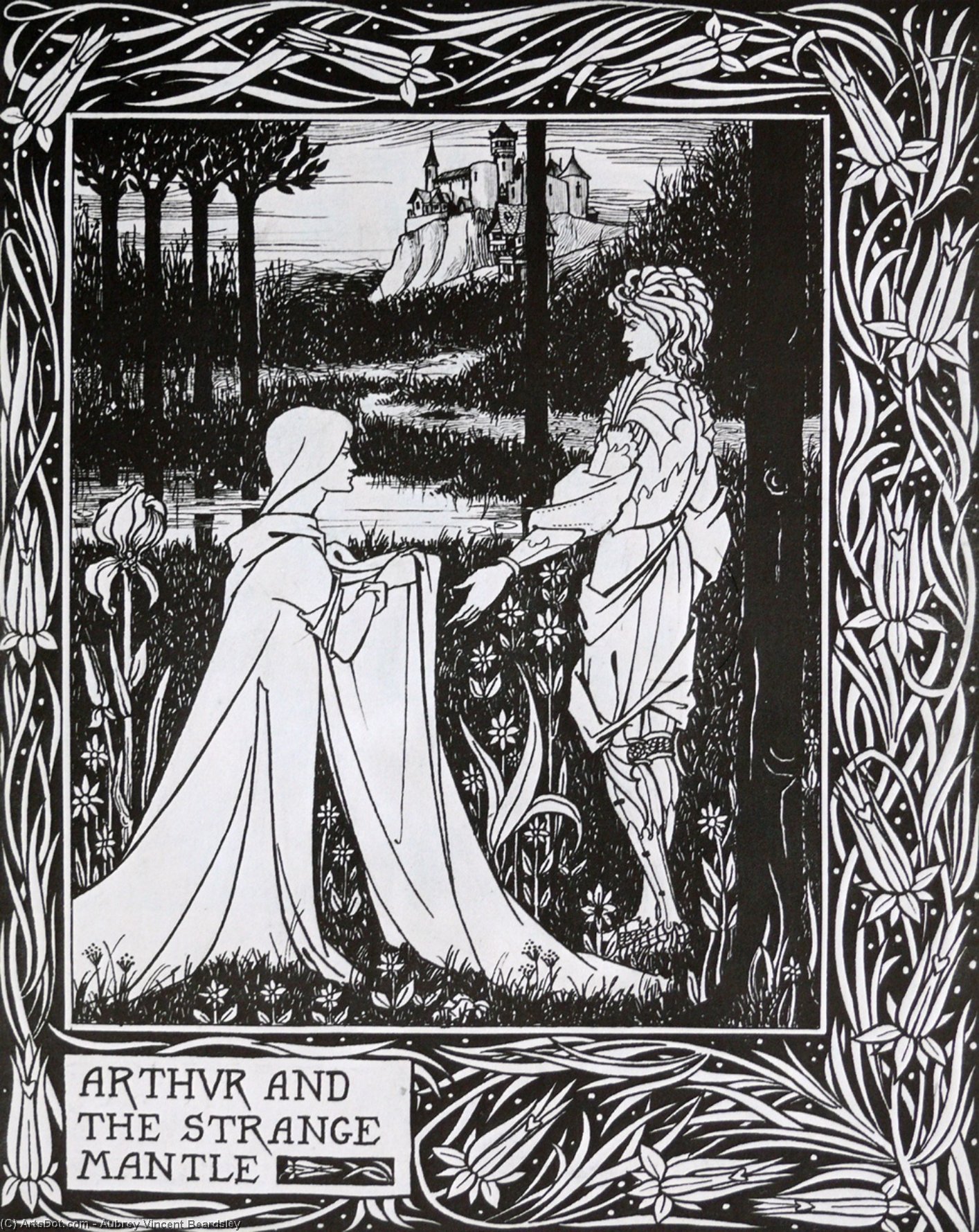 WikiOO.org - Encyclopedia of Fine Arts - Maleri, Artwork Aubrey Vincent Beardsley - Arthur and the Strange Mantle