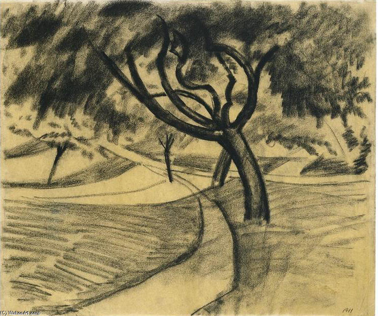 WikiOO.org - Encyclopedia of Fine Arts - Maľba, Artwork August Macke - Trees and fields