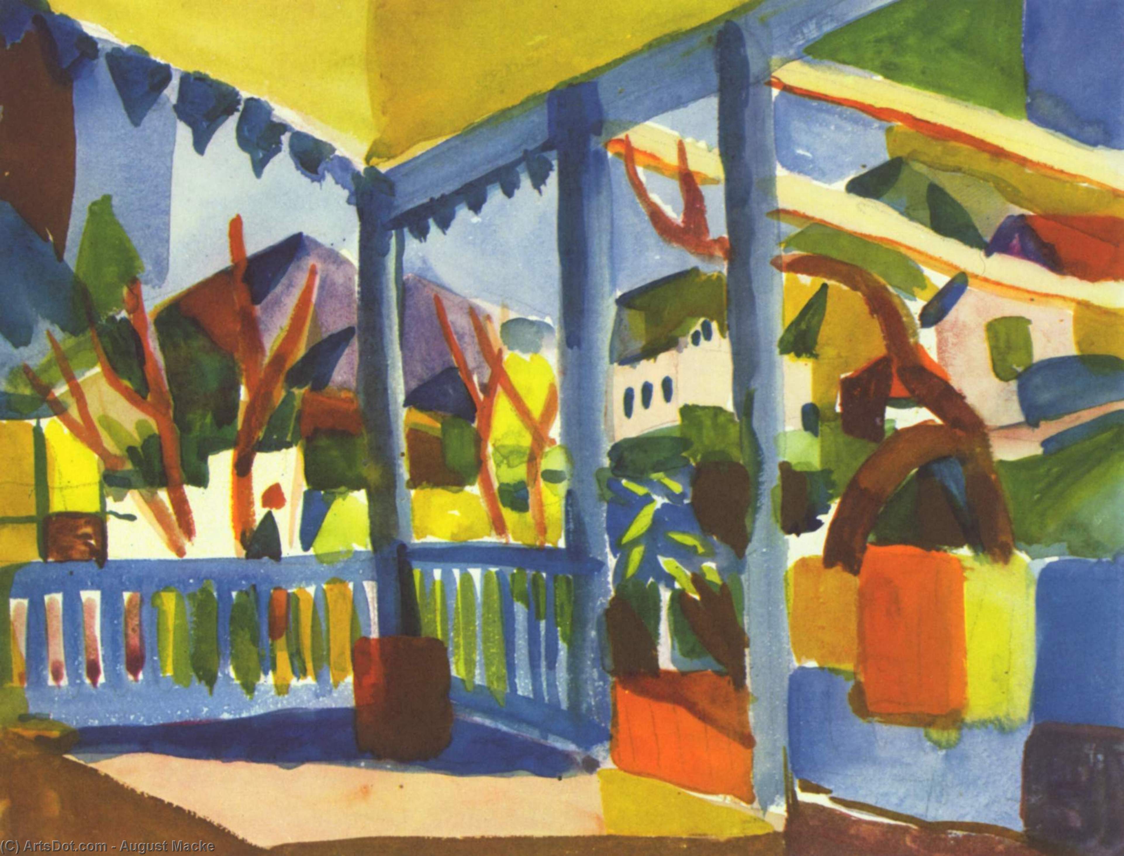 Wikioo.org - Bách khoa toàn thư về mỹ thuật - Vẽ tranh, Tác phẩm nghệ thuật August Macke - Terrace of the country house in St. Germain