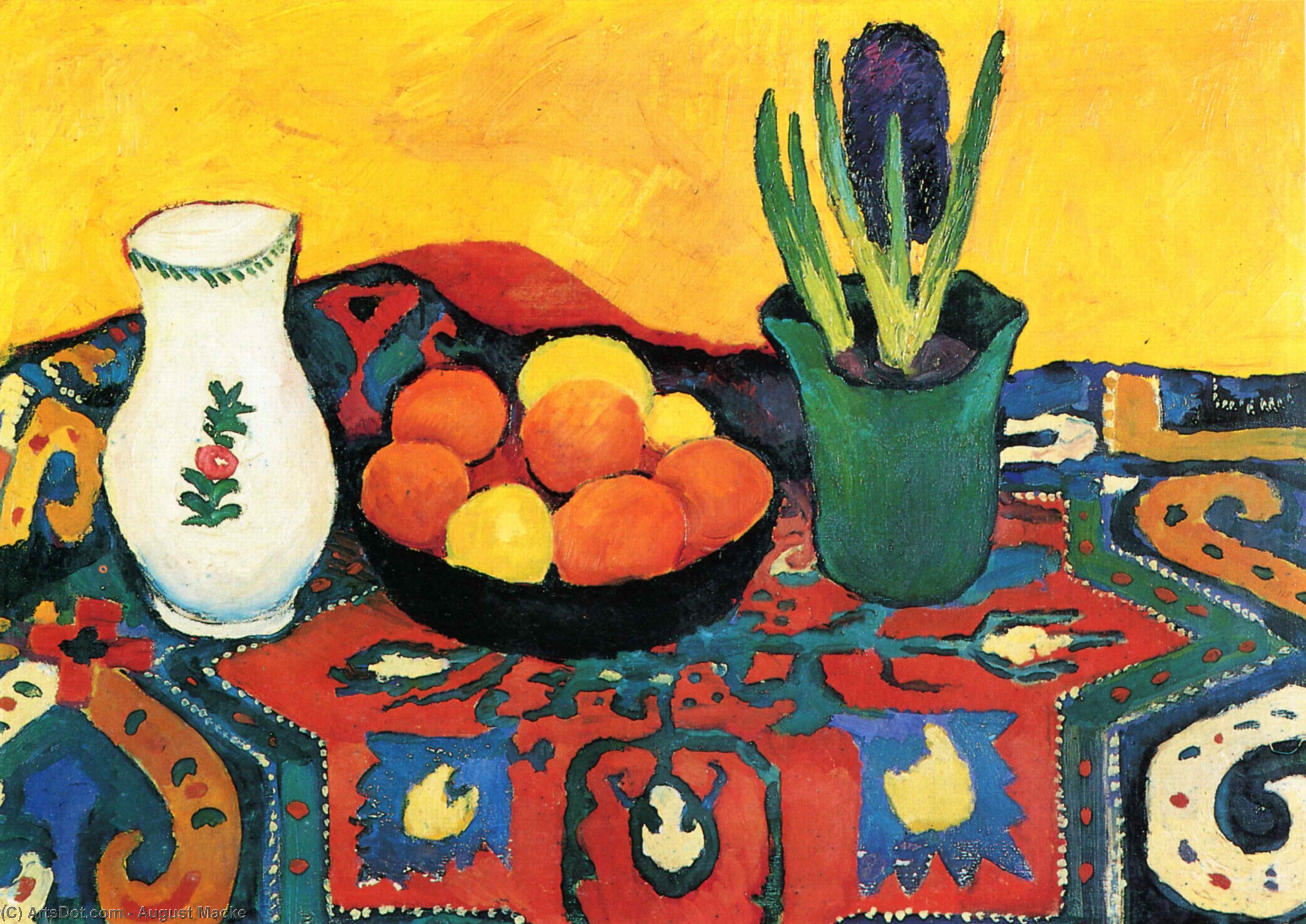 Wikioo.org - The Encyclopedia of Fine Arts - Painting, Artwork by August Macke - Still life hyacinths carpet