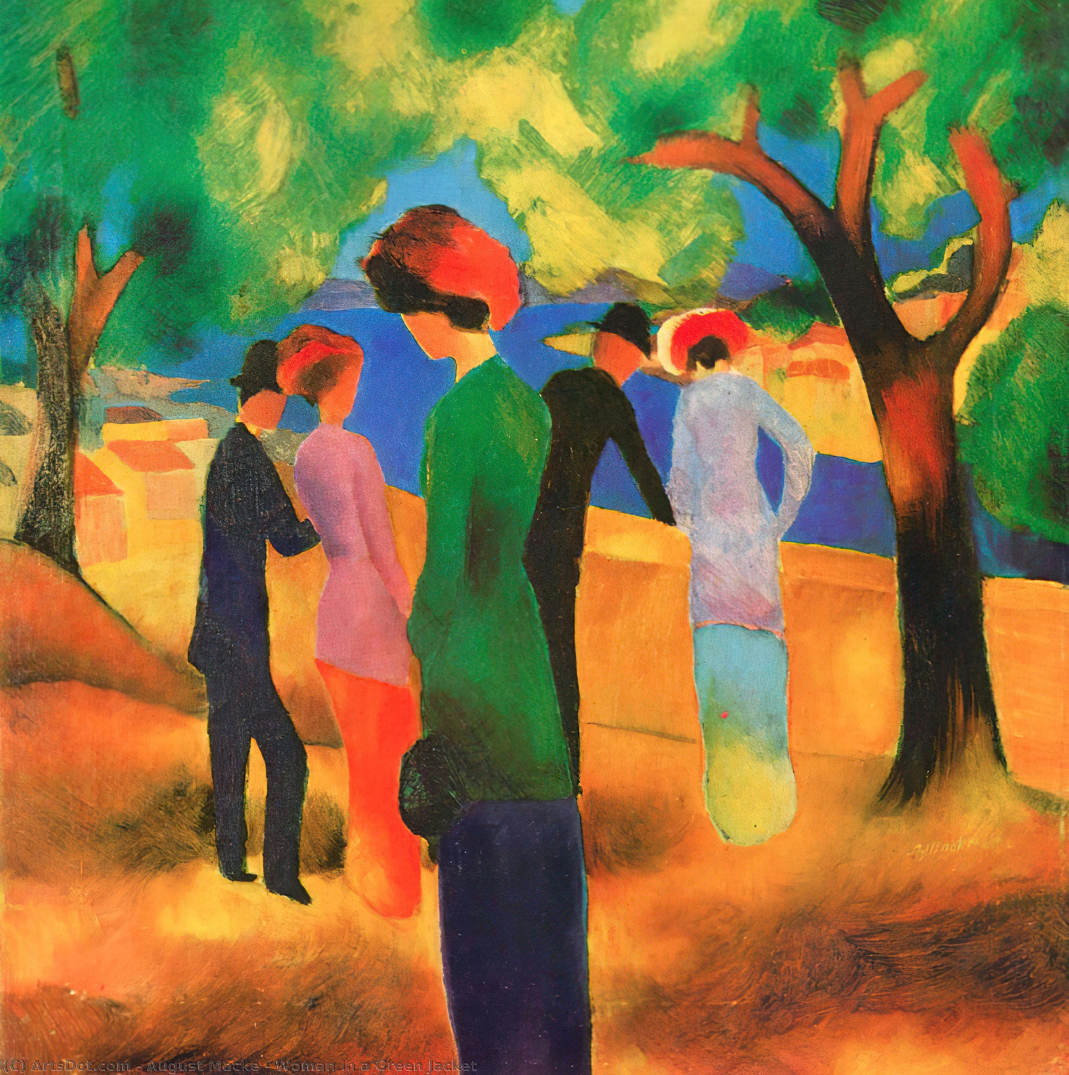 Wikioo.org – La Enciclopedia de las Bellas Artes - Pintura, Obras de arte de August Macke - mujer en una chaqueta verde