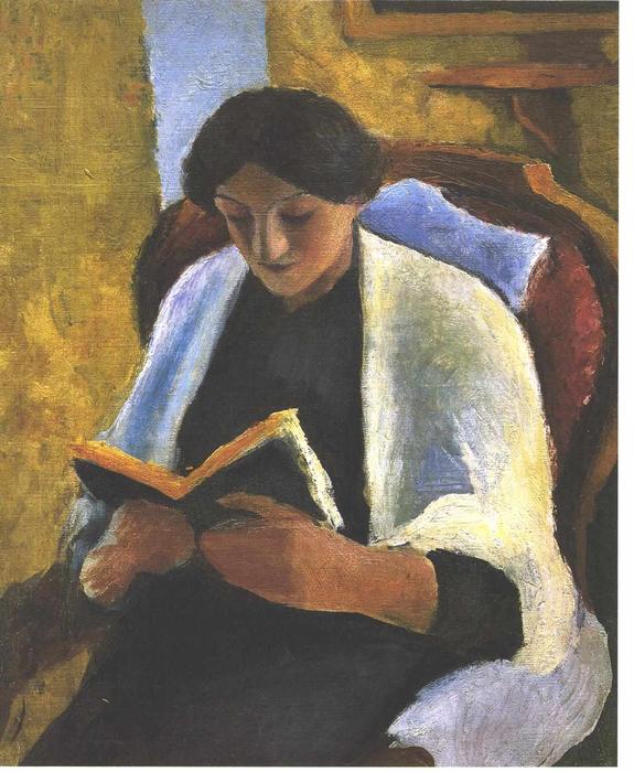 Wikioo.org - สารานุกรมวิจิตรศิลป์ - จิตรกรรม August Macke - Reading woman
