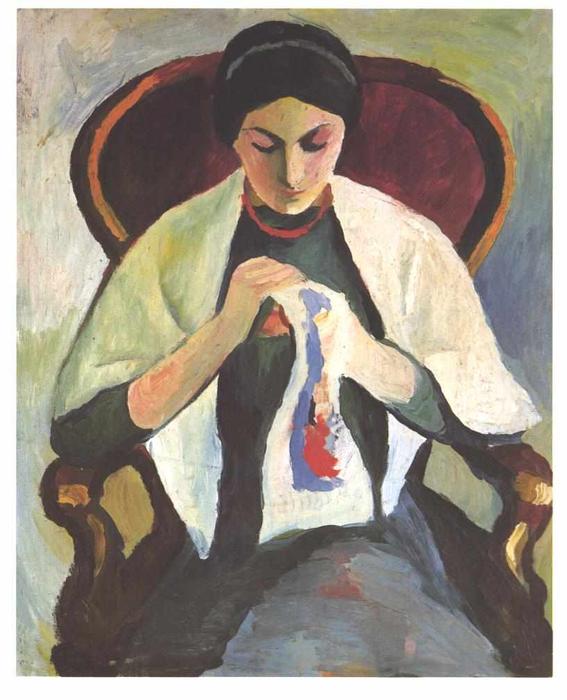 WikiOO.org - Encyclopedia of Fine Arts - Schilderen, Artwork August Macke - Woman Sewing